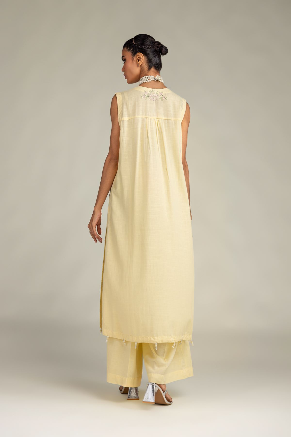 Embroidered Raw Silk Yellow Sleeveless Kurta - 2-26-306-A-D1-VG