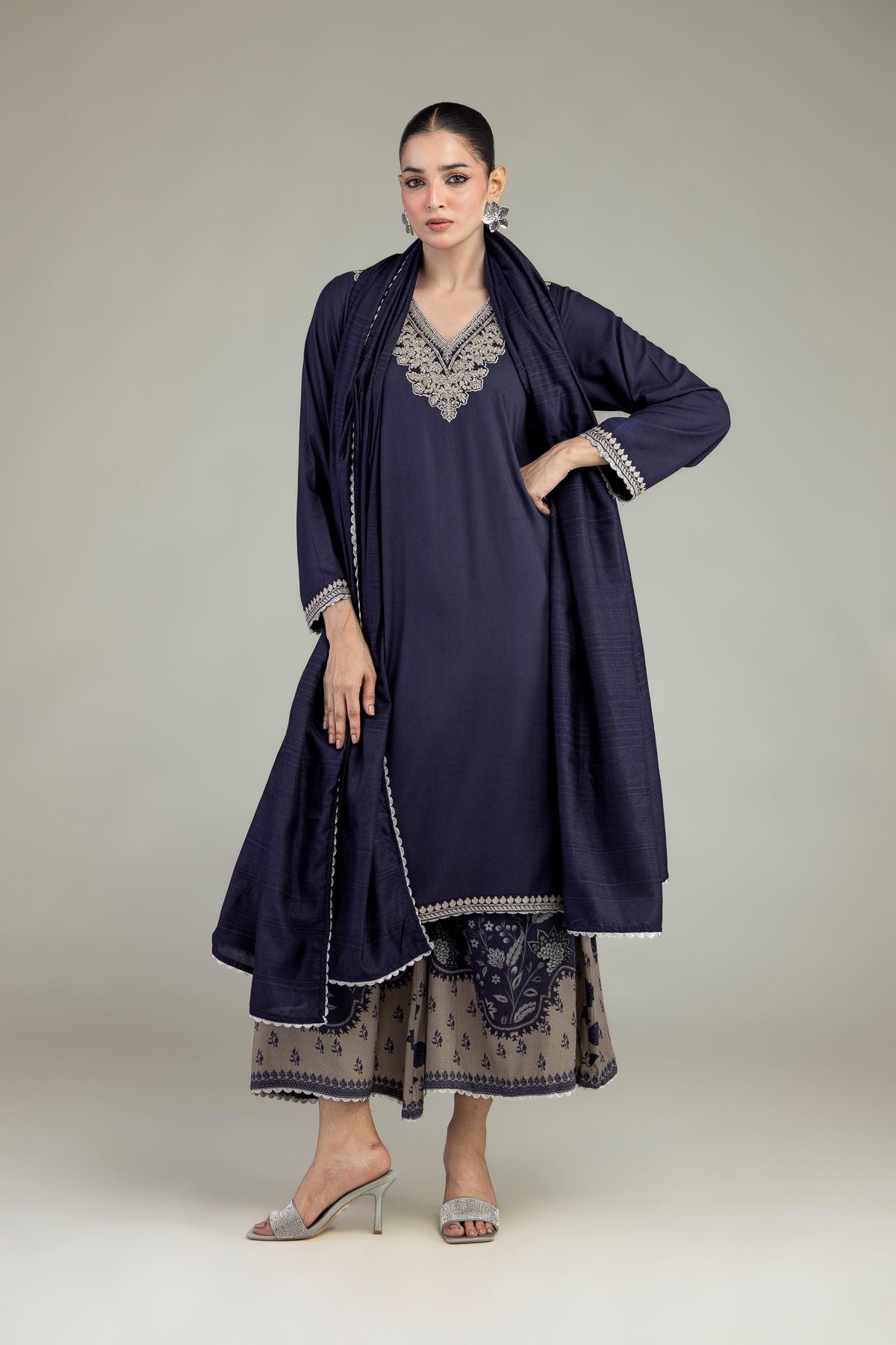 Embroidered Raw Silk Floral Silk Pants - 2-26-203-A-B1-VG