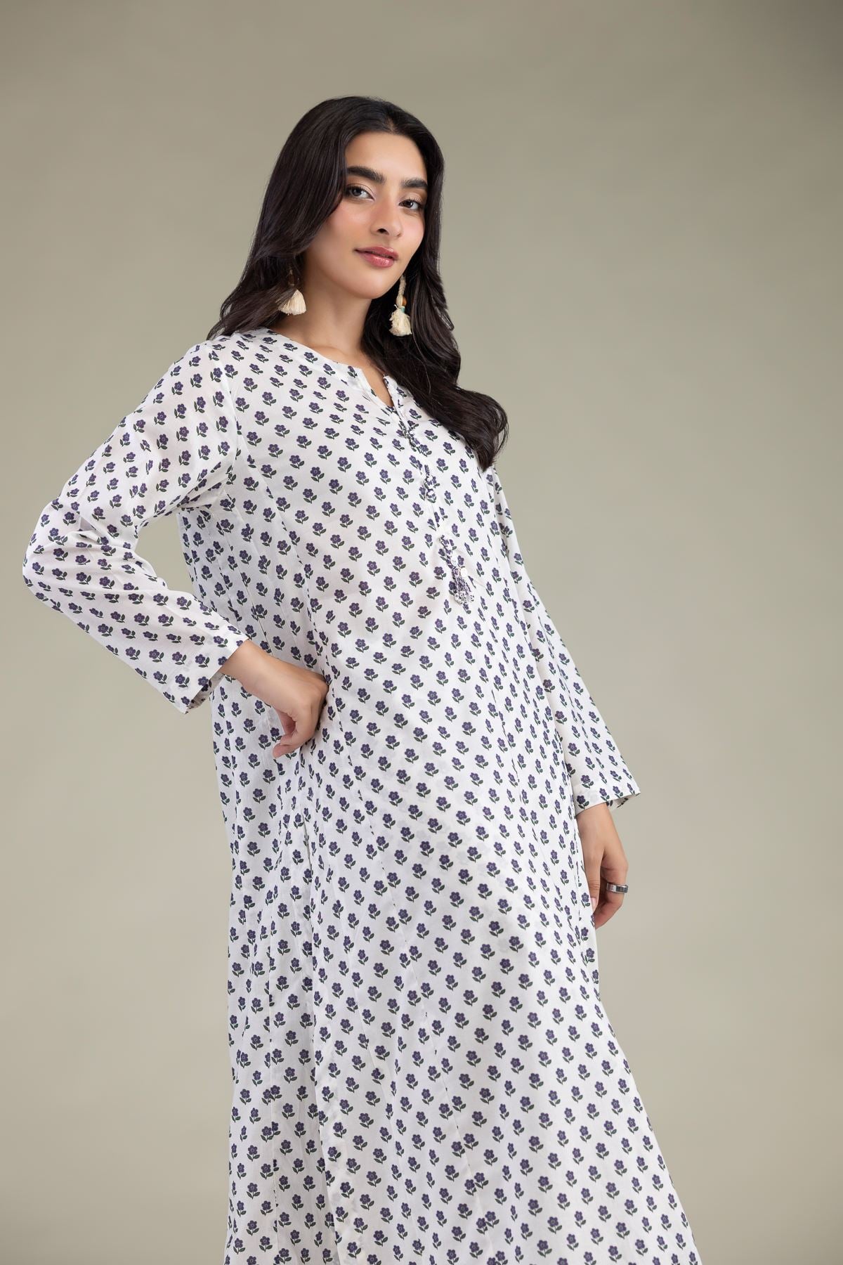 Printed Cambric White Cambric Kurta - 1-26-102-A-F-VG