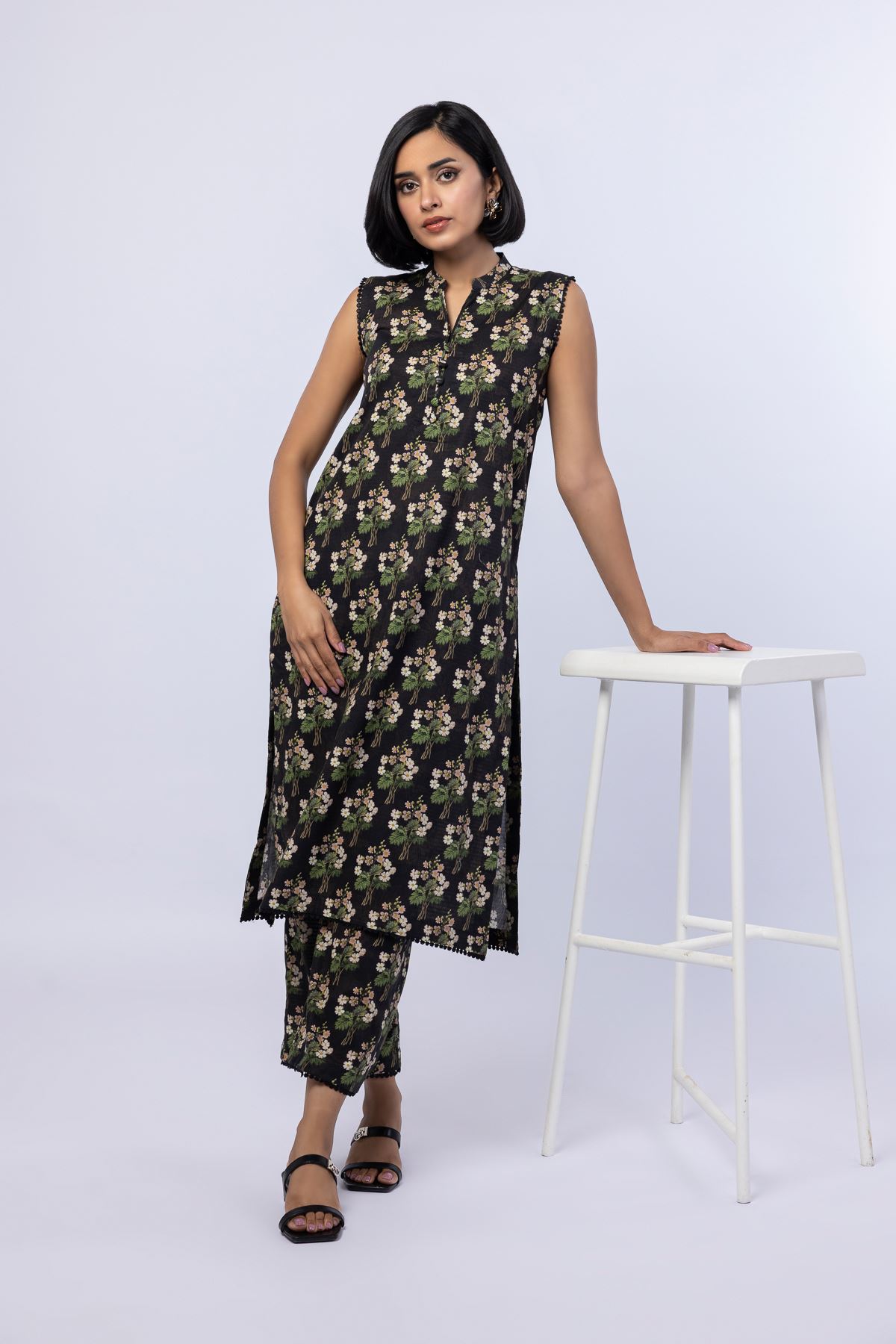Printed Cotton Dobby Pants - 25-06-6E3-02BA-VG
