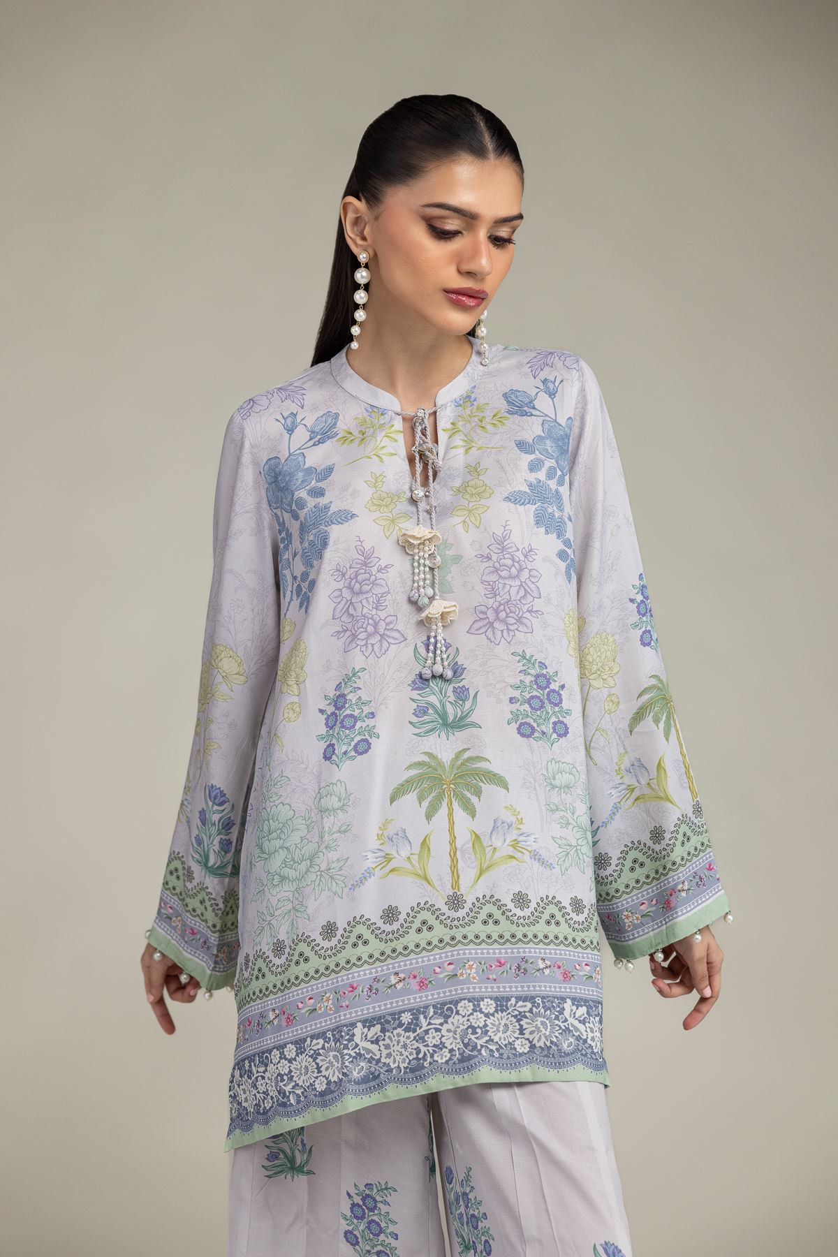 Embroidered Raw Silk Floral Silk Kurta - 1-26-219-B-H1-VG