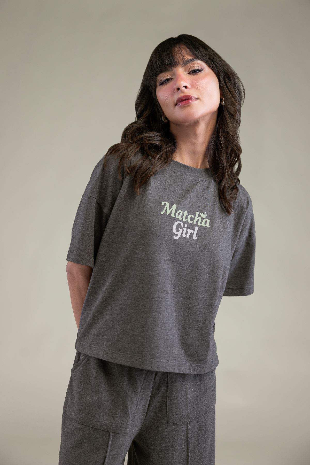 Embroidered Lycra Jersey Gray Round-Neck T-Shirt - 3-26-204-A-H1-VG