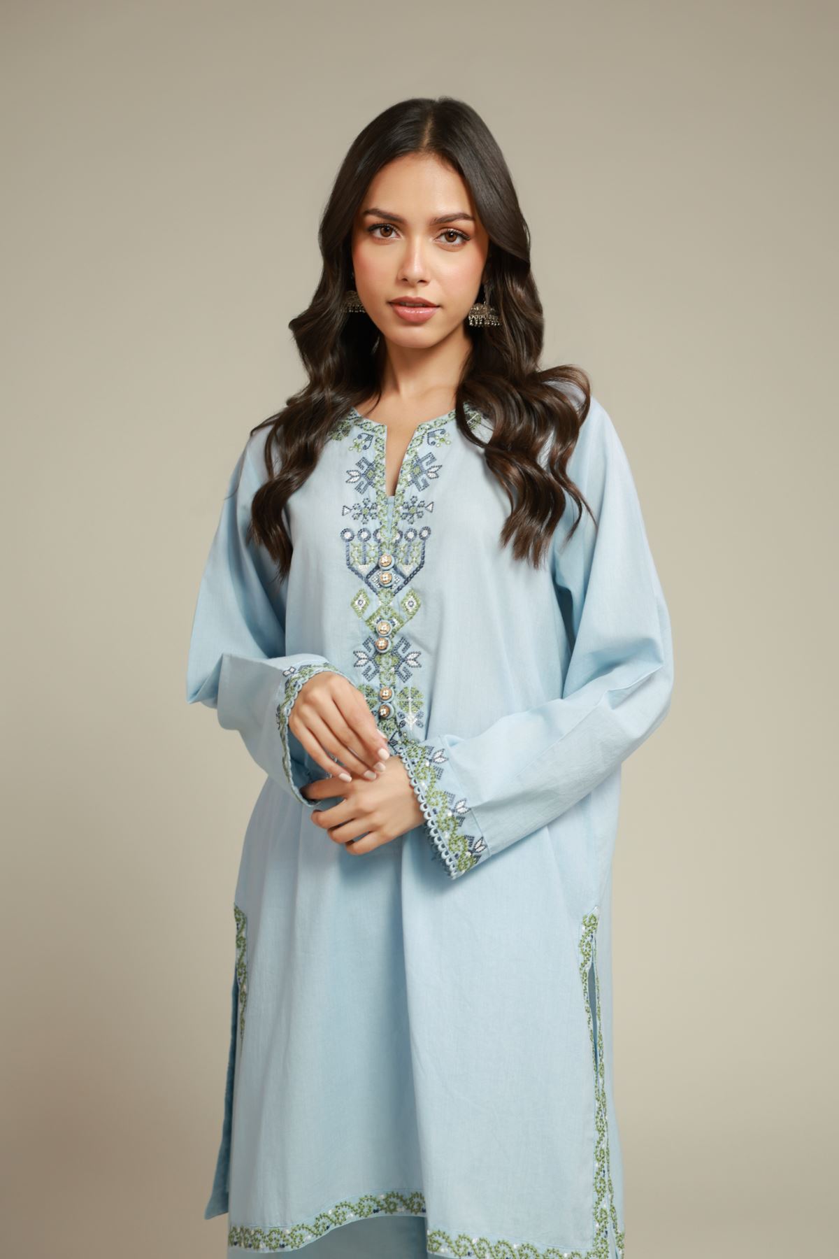 Embroidered Cambric Blue 2-Piece Tailored - 1-26-142-A-F-VG