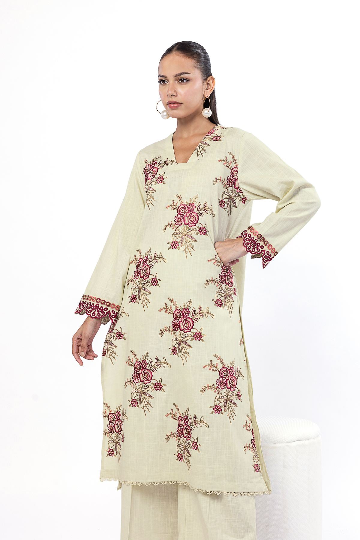 Embroidered Crosshatch Fabrics 2 Piece | Top and Bottom - LK08A-VG