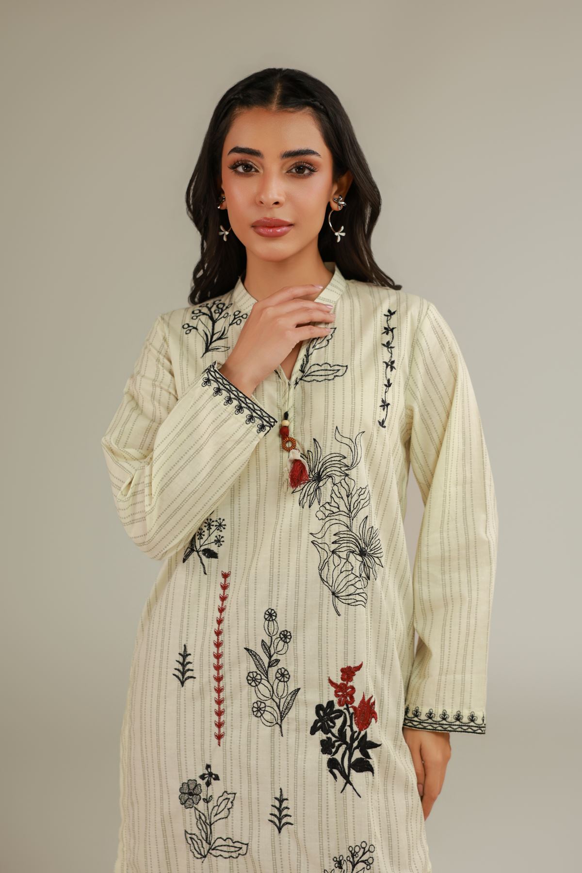Embroidered Cotton Dobby Floral Cotton Kurta - 1-26-105-A-H-VG