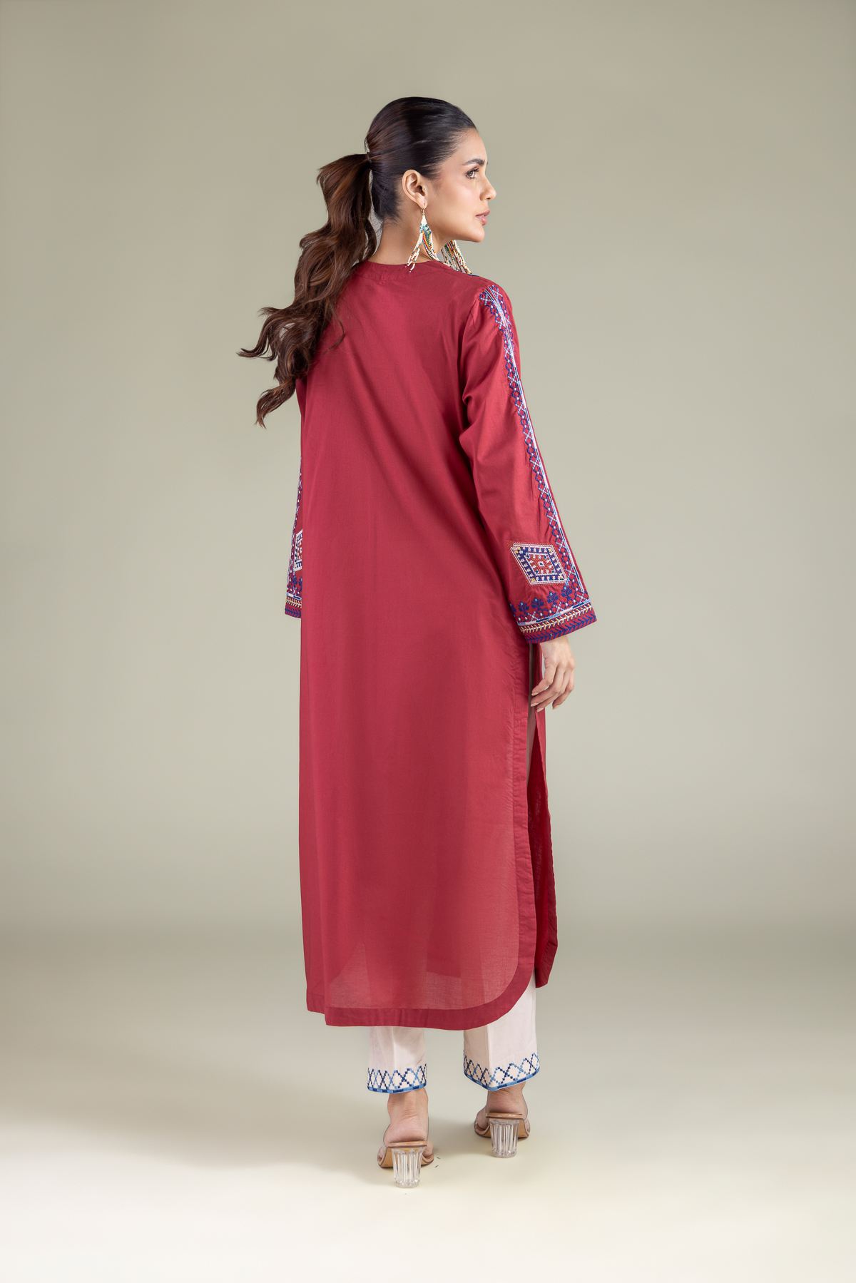 Embroidered Cambric V-Neck Geometric Kurta - 1-26-137-A-F-VG