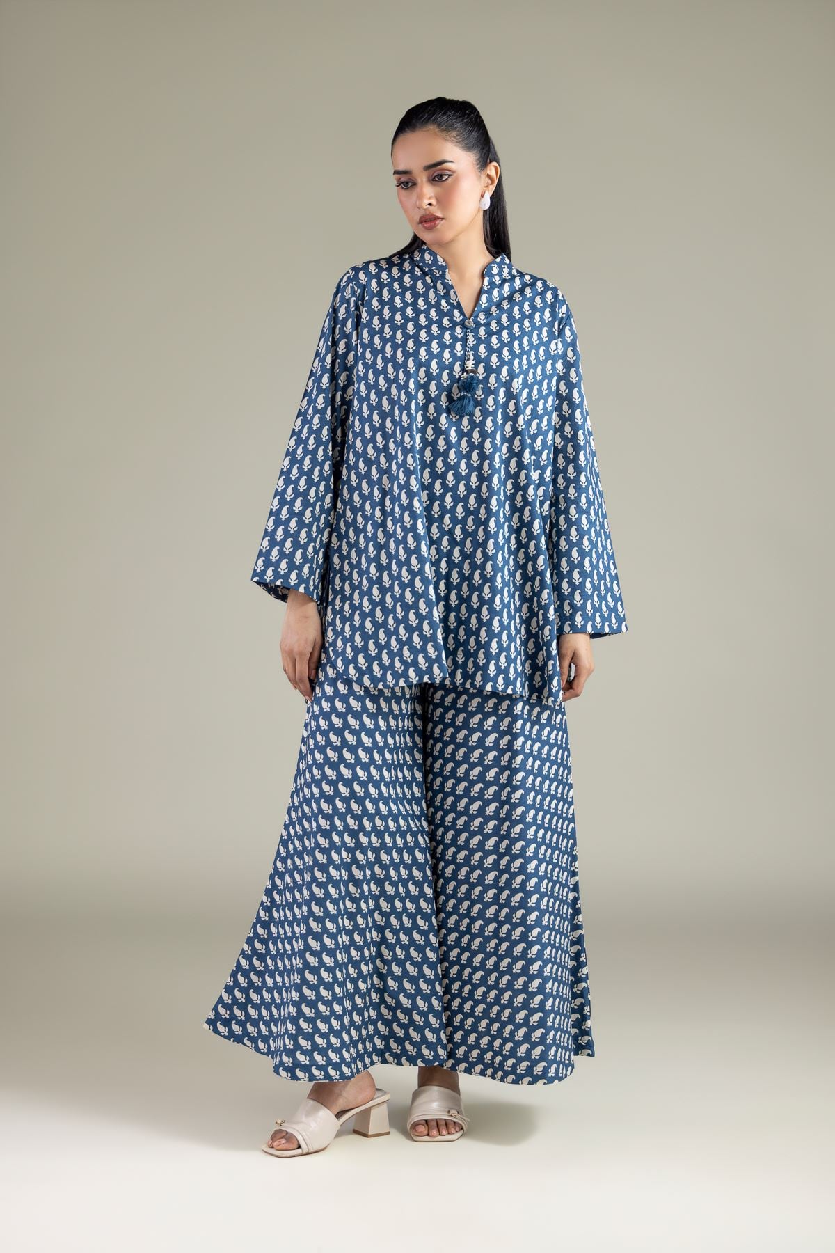 Printed Cambric Relaxed Geometric Pants - 1-26-147-A-C-VG