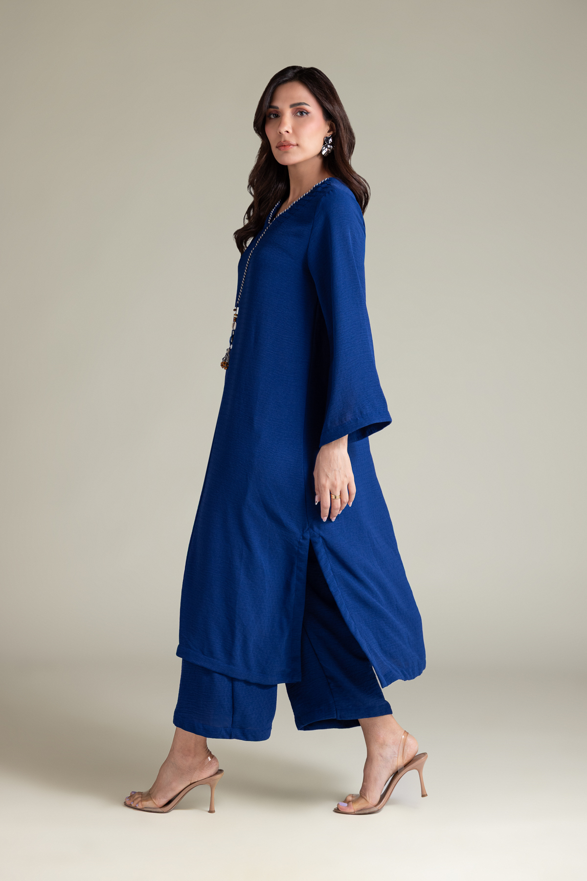 Dyed Textured Georgette Solid Blue Pants - 8-26-202-A-B1-VG