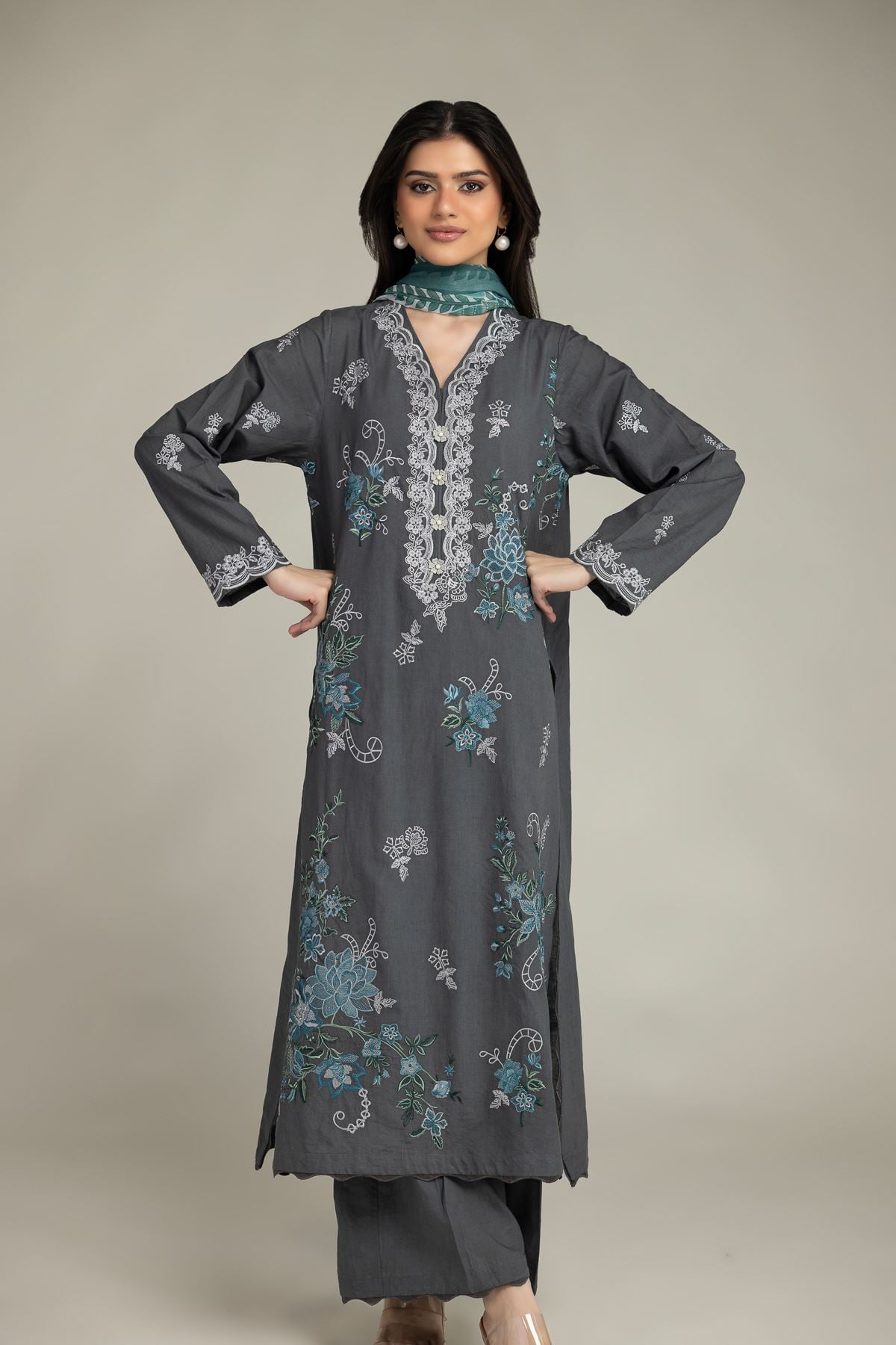 Embroidered Cambric Cambric Tailored 3-Piece - 1-26-102-A-F-VG