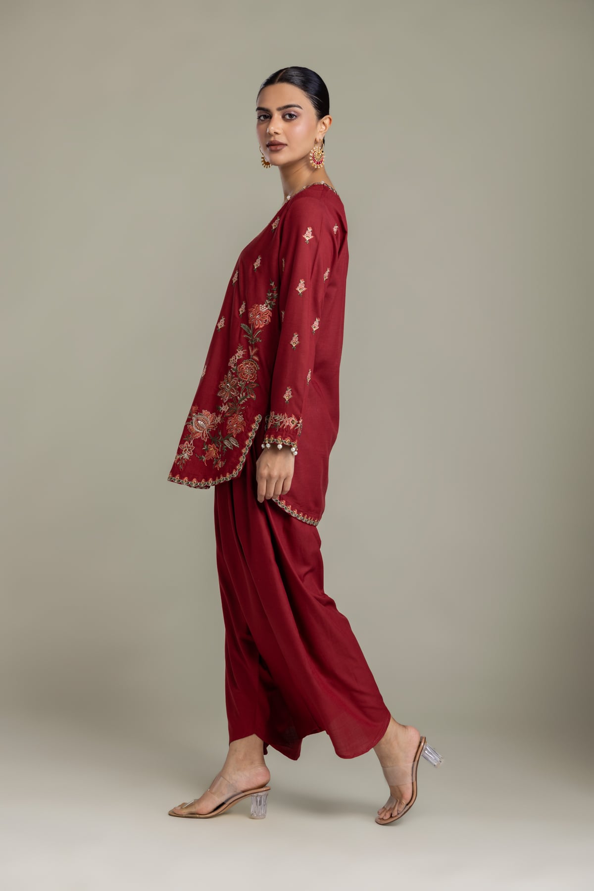 Embroidered Raw Silk Floral Silk Kurta - 2-26-202-A-D-VG