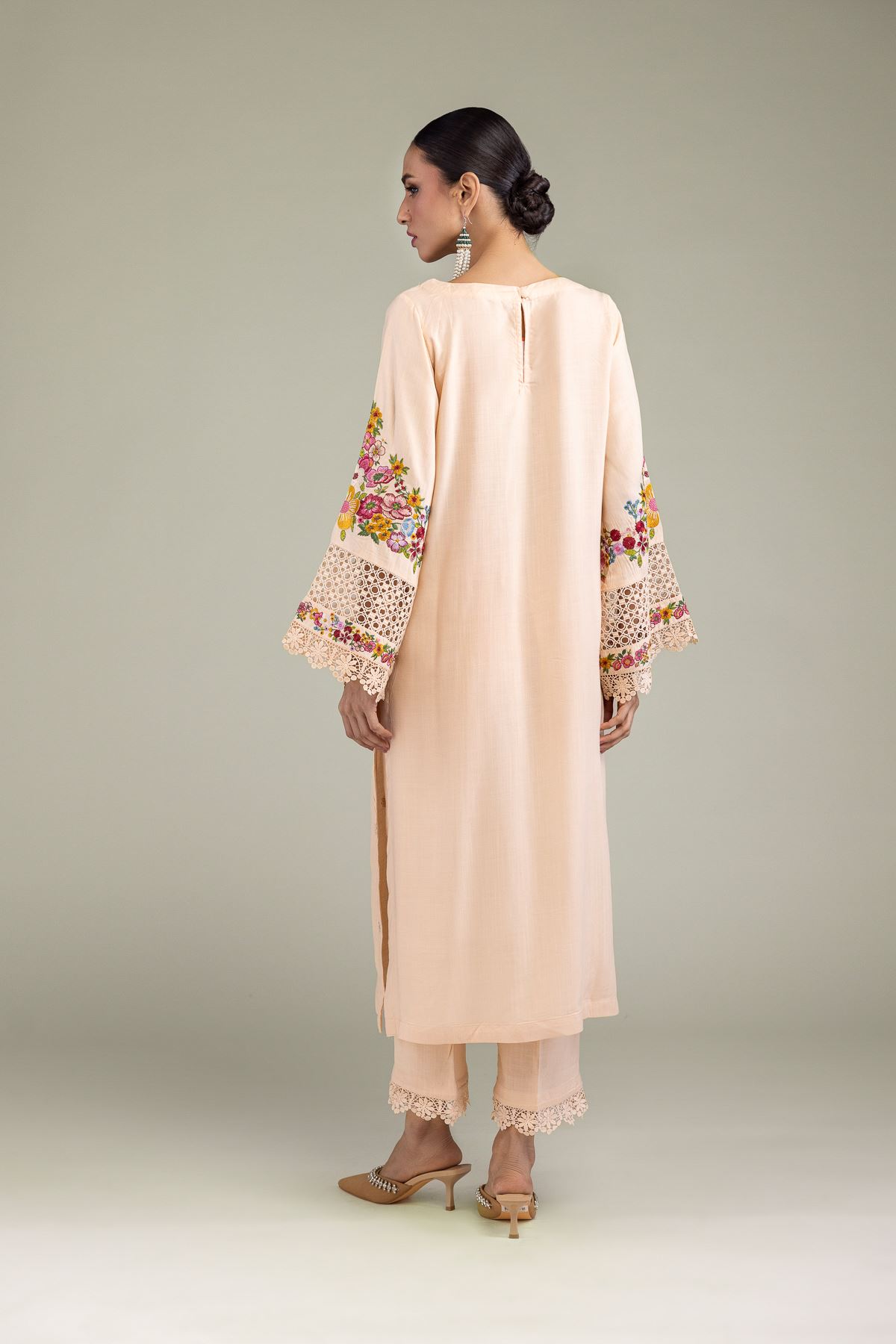 Embroidered Raw Silk Floral Silk Kurta - 8-26-204-A-D1-VG