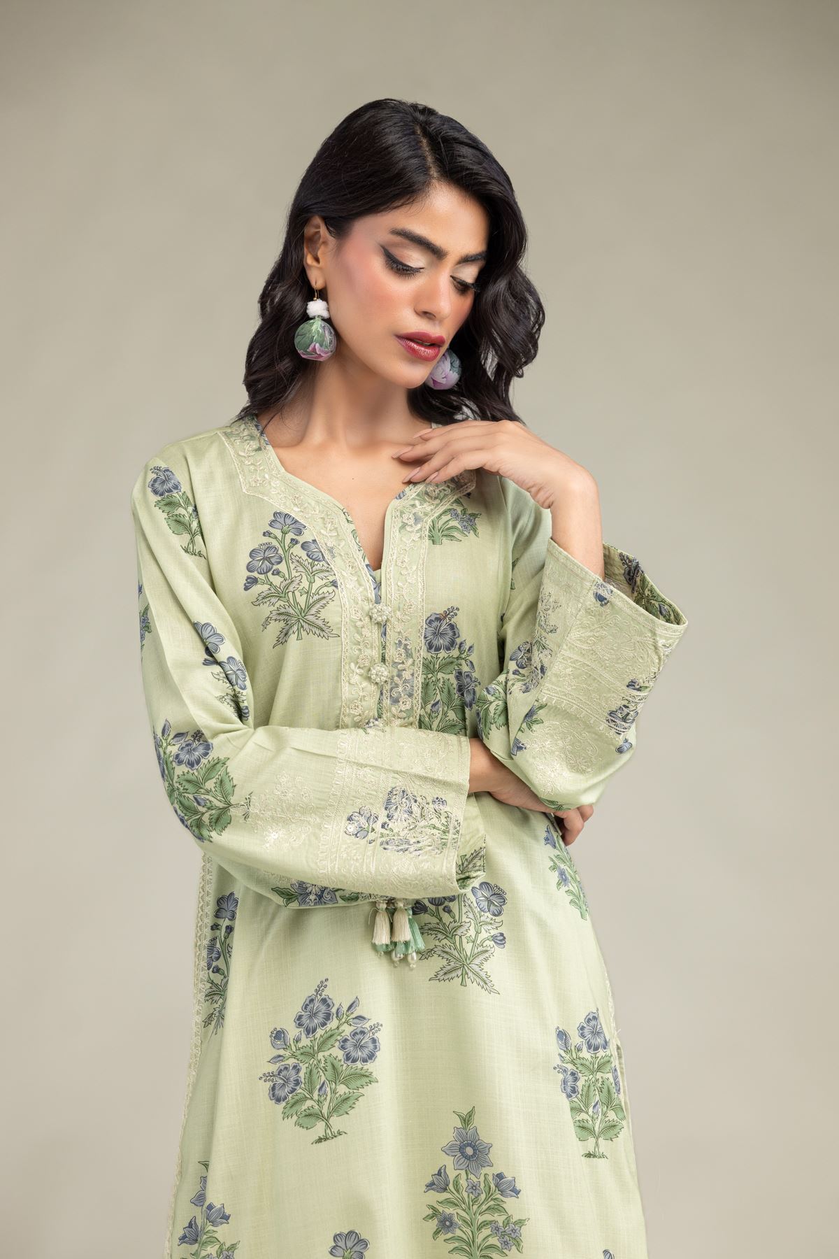 Embroidered Raw Silk Floral Longline Kurta - 2-26-301-B-F1-VG