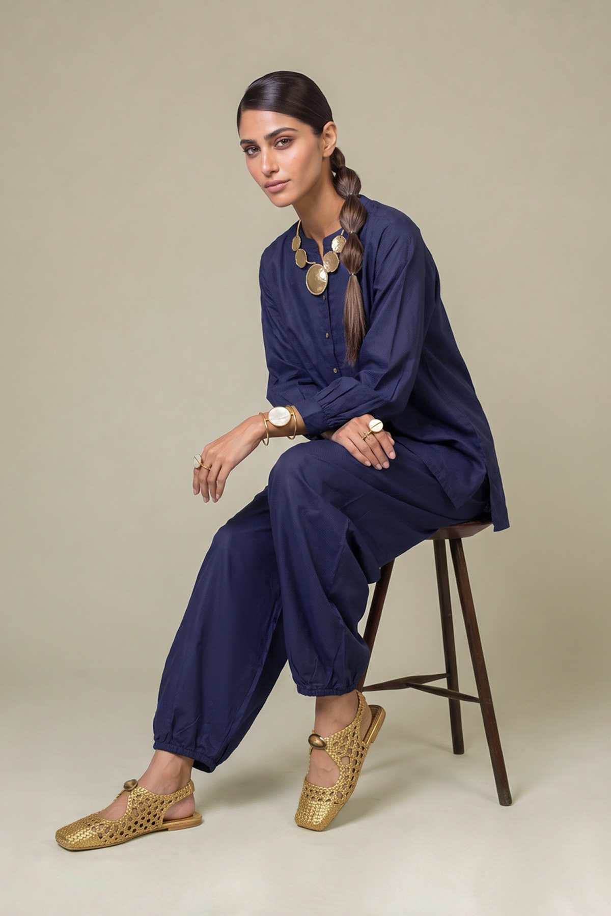 Dyed Cotton Dobby 2-Piece Tailored Set - 2-26-308-A-G1-VG
