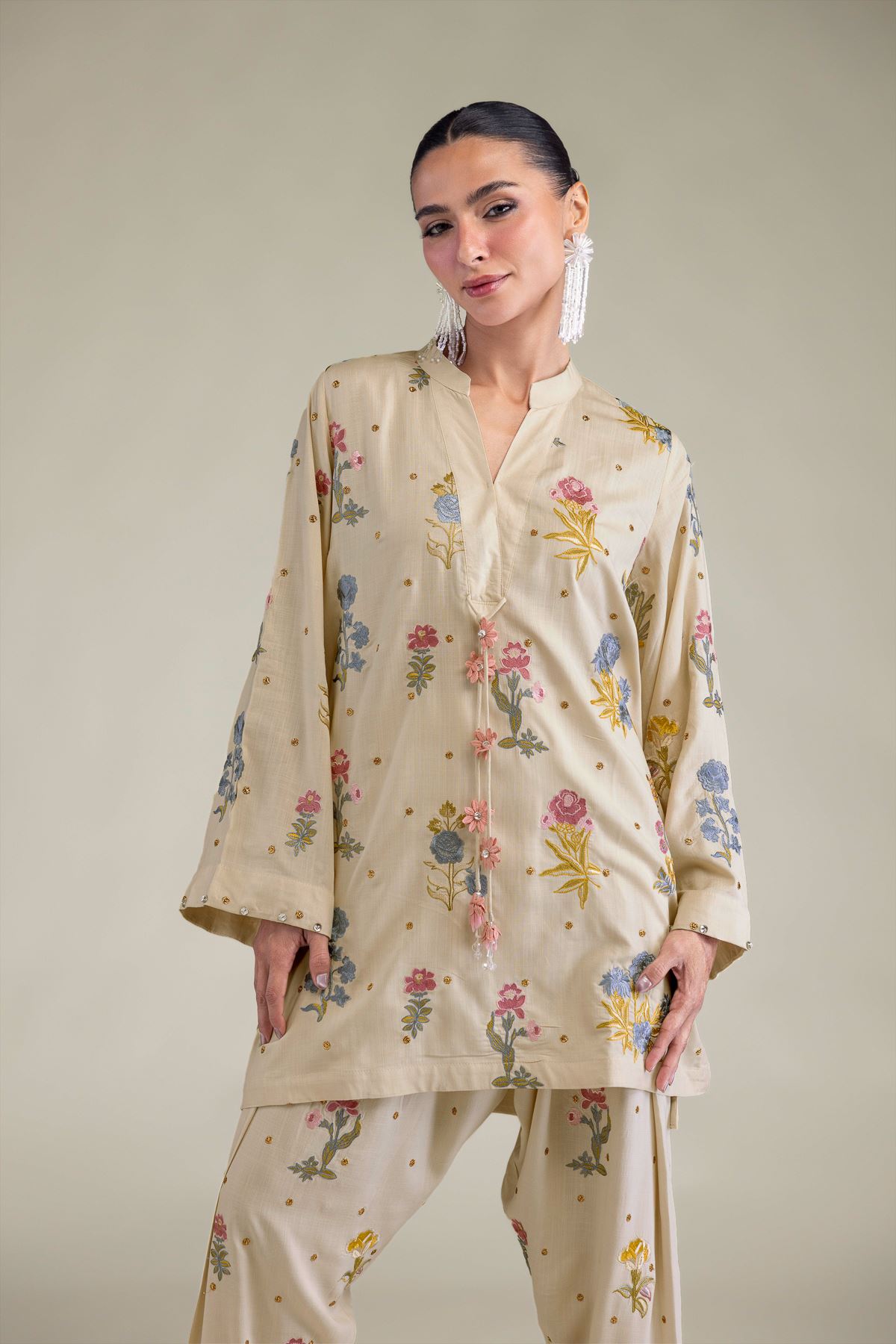 Embroidered Raw Silk Short Silk Kurta - 2-26-206-A-E1-VG