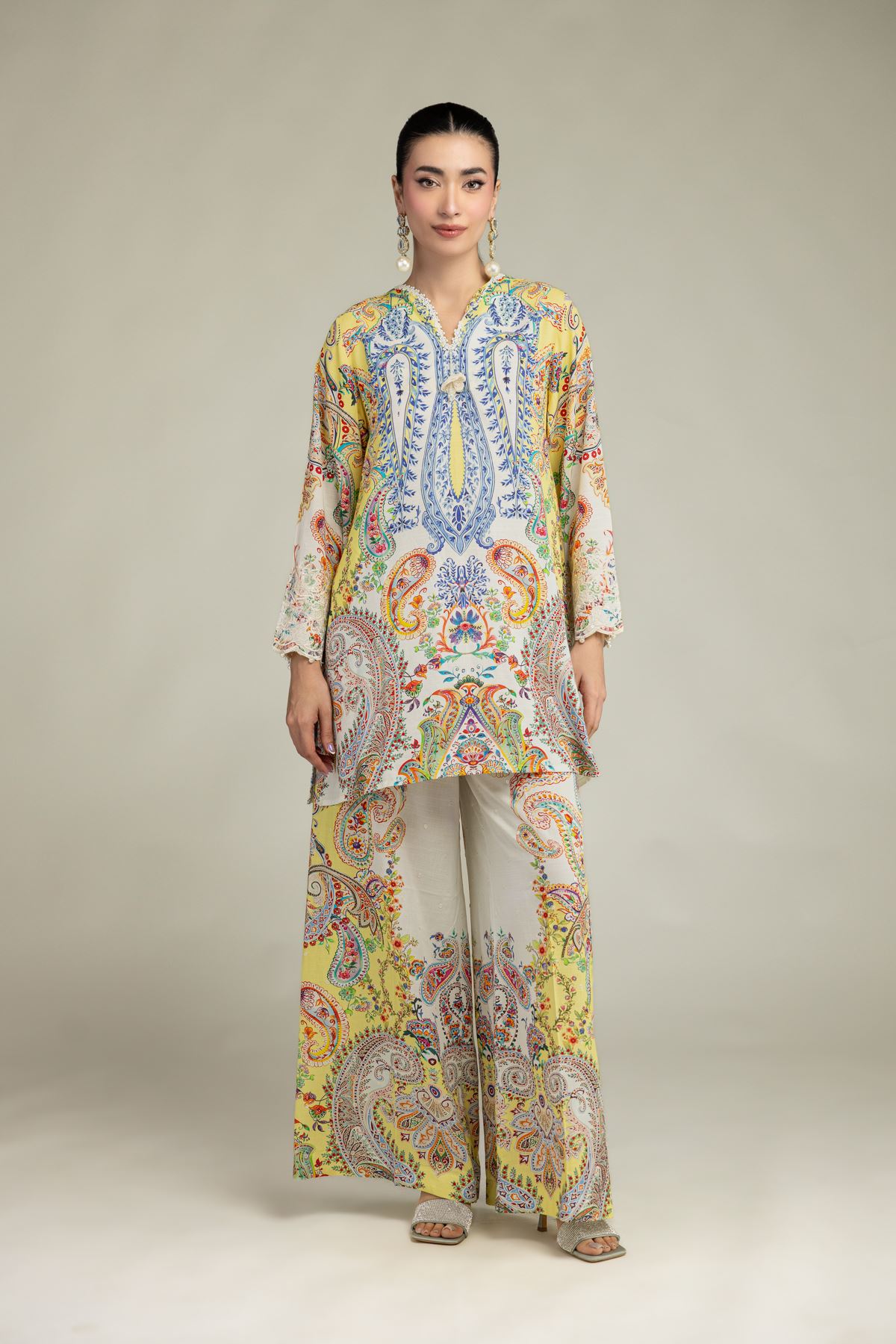 Embroidered Raw Silk Short Silk Kurta - 25-09-11E14-03TA-VG