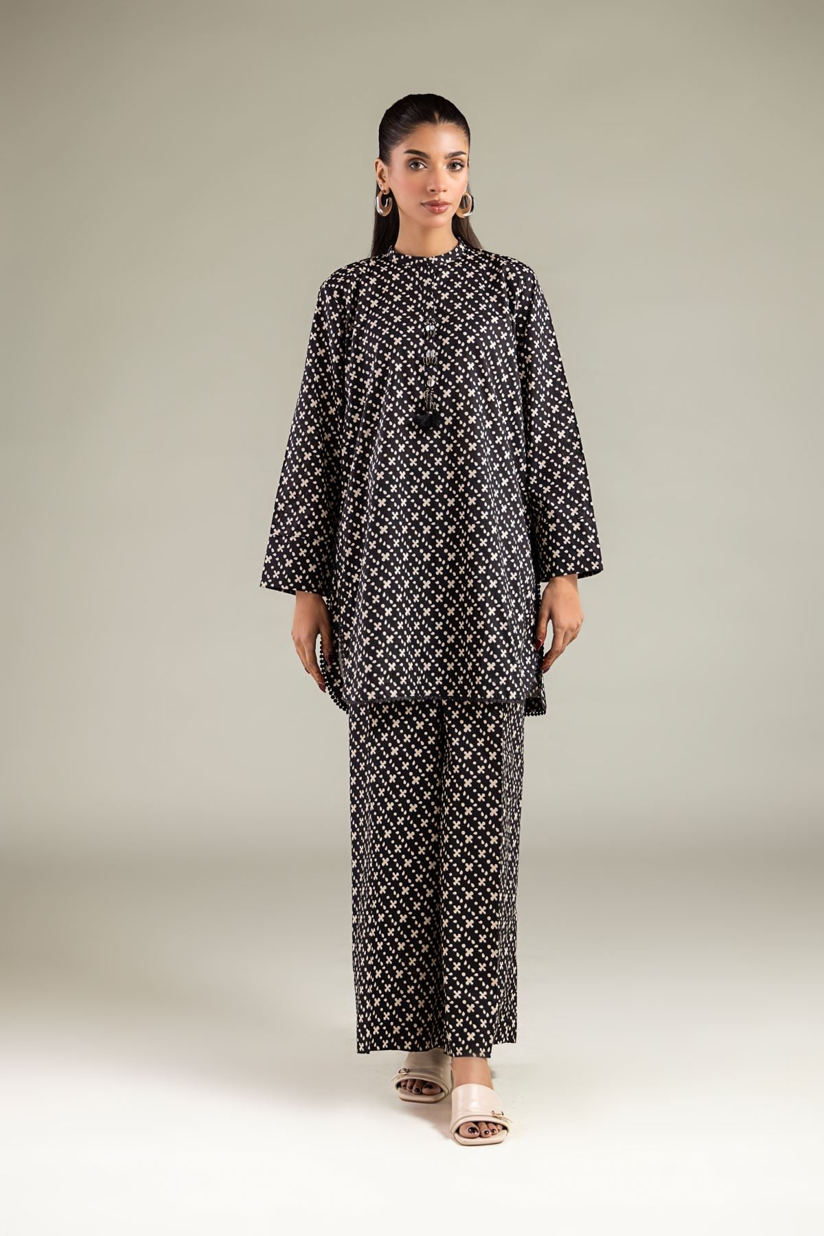 Printed Cambric Geometric Relaxed Pants - 1-26-108-A-F-VG
