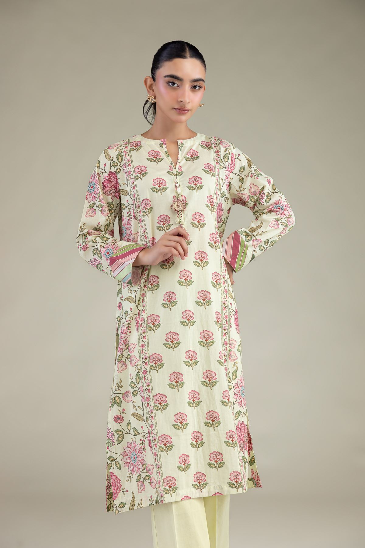 Printed Cambric Floral Cambric Kurta - 1-26-229-B-F1-VG