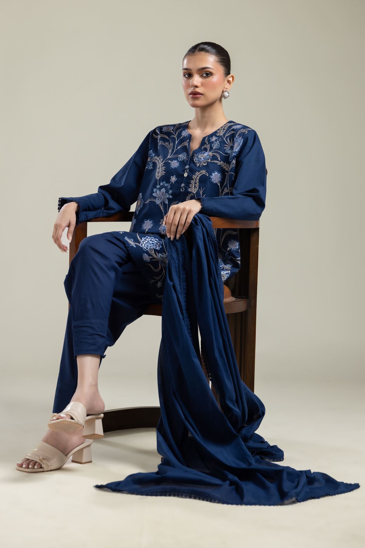 Embroidered Lawn Navy Lawn Dupatta - 1-26-139-A-F-VG