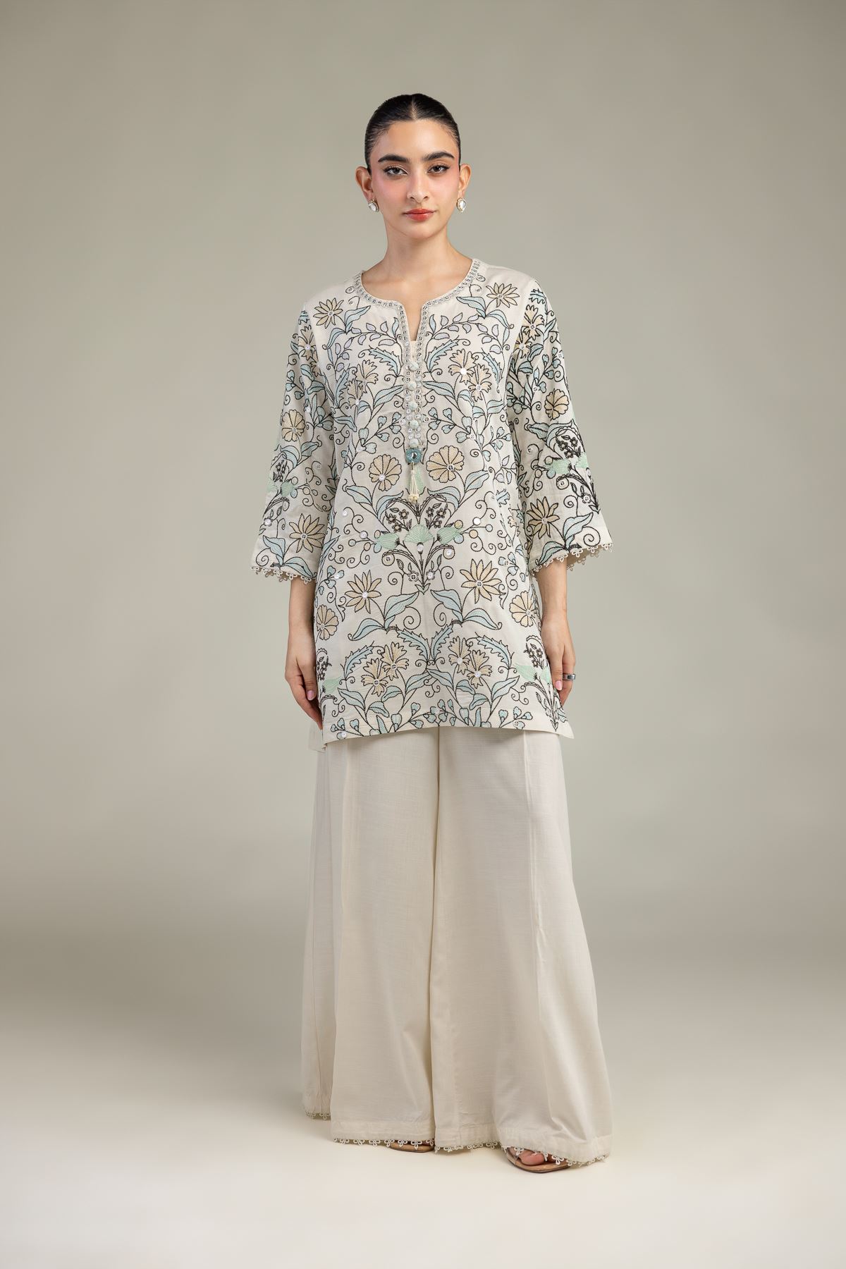 Embroidered Raw Silk Short Floral Kurta - 1-26-203-A-C1-VG