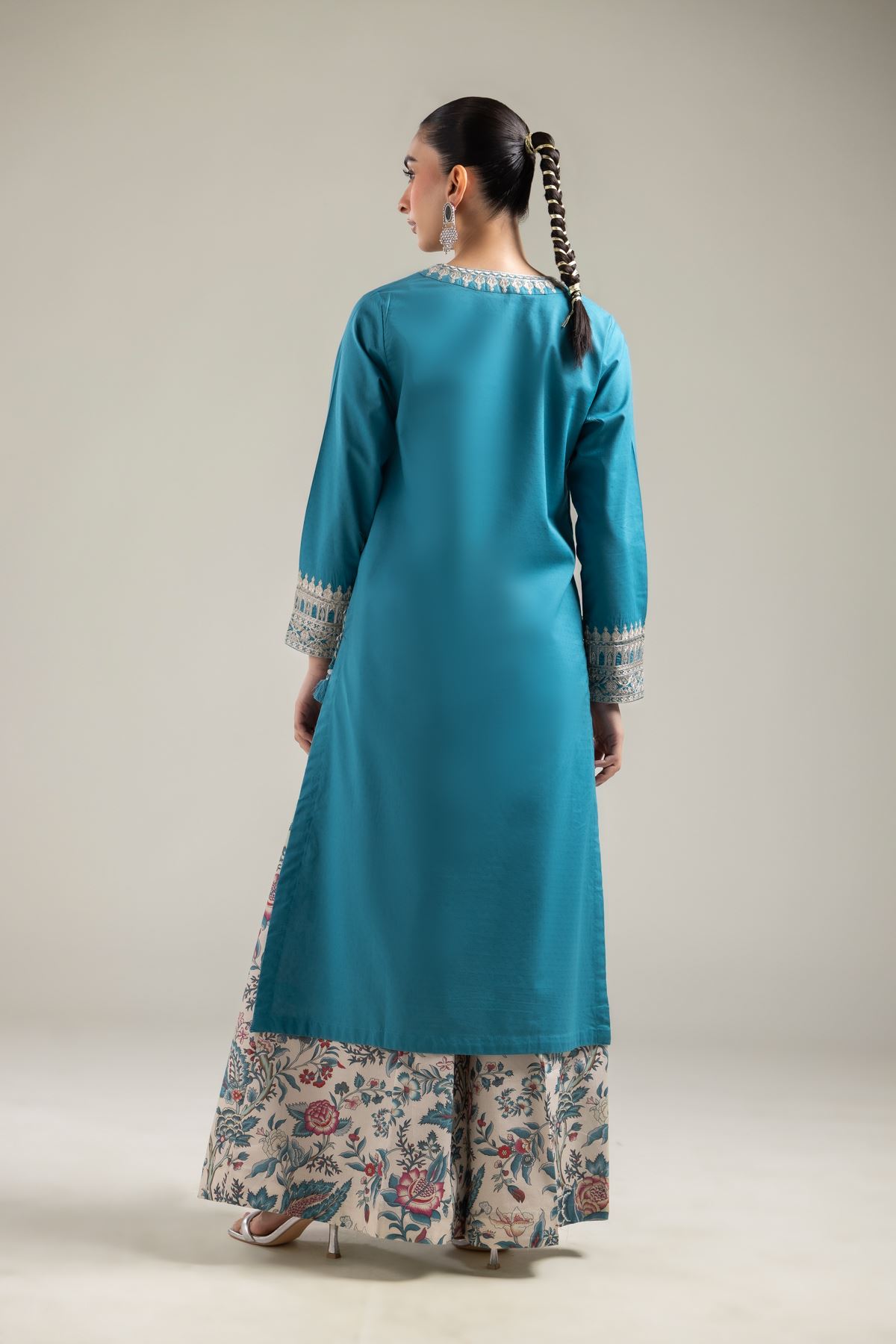 Embroidered Cotton Dobby Teal Cotton Kurta - T-A33-26-102FG-VG