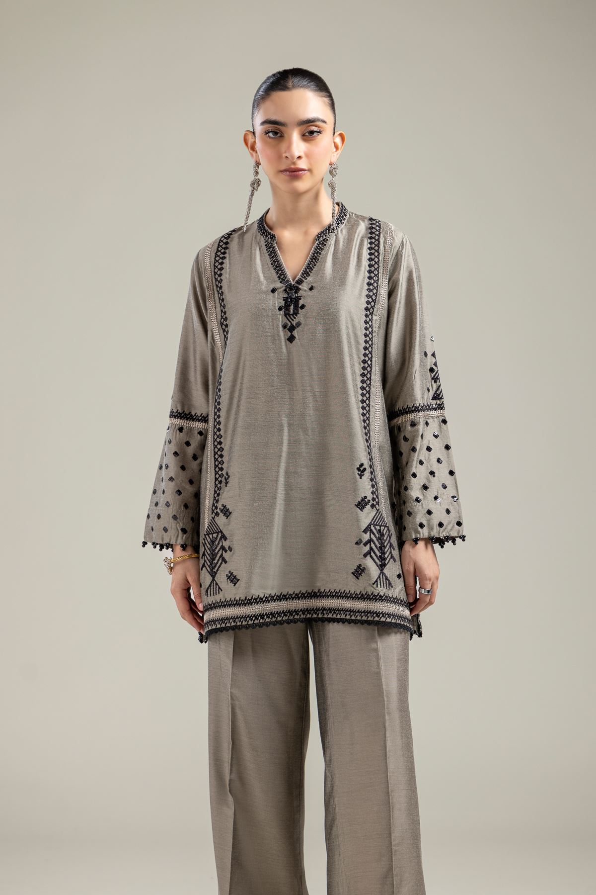 Raw Silk Gray Silk Kurta - 1-26-142-A-F-VG