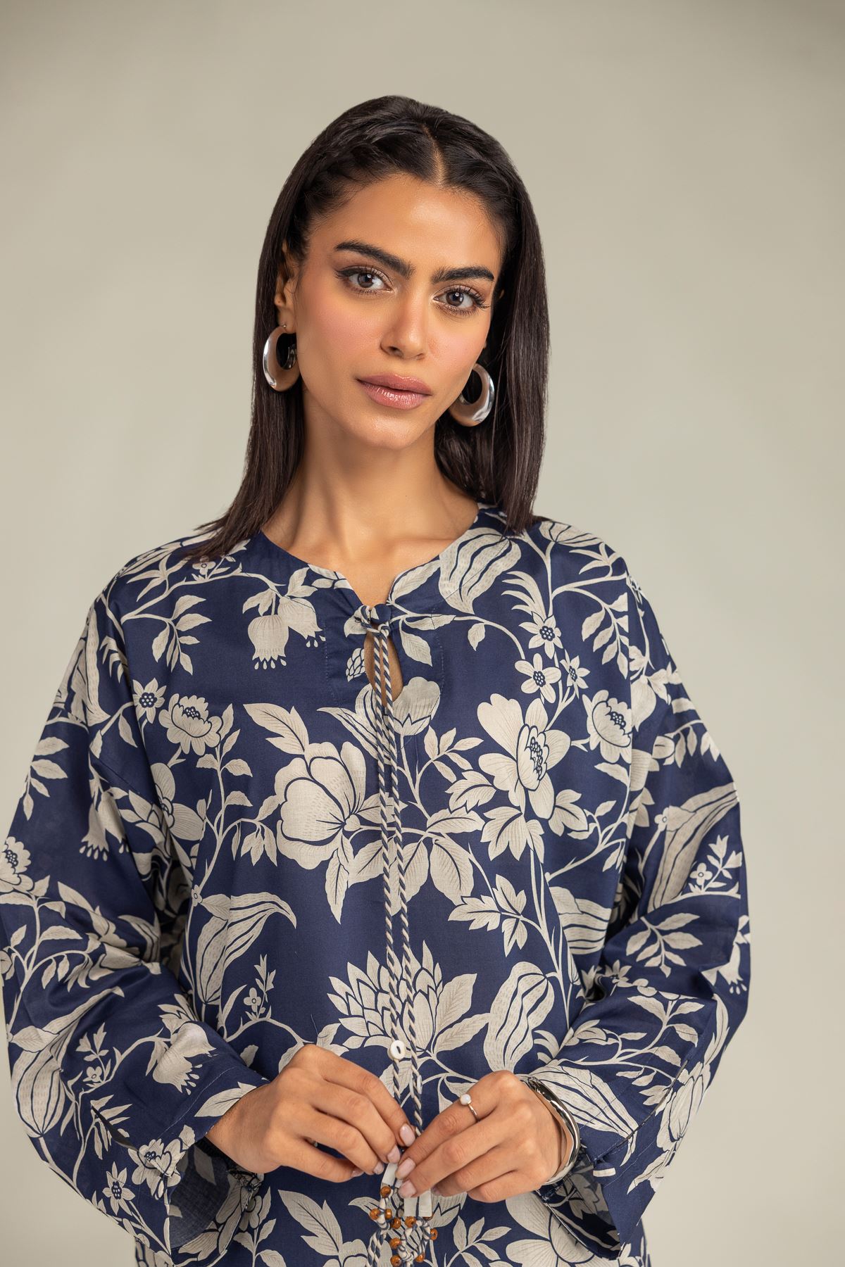 Printed Cambric Floral Navy Kurta - 2-26-308-A-G1-VG