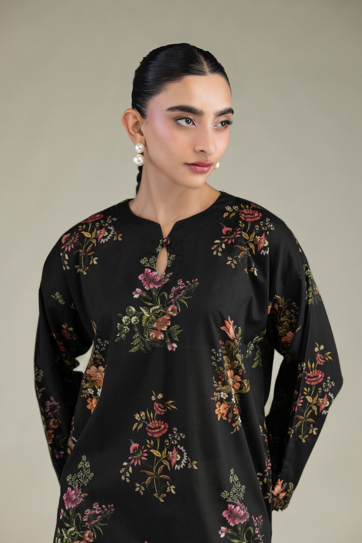 Printed Cambric Black Cambric Kurta - B1-2-26-106-A-C-VG