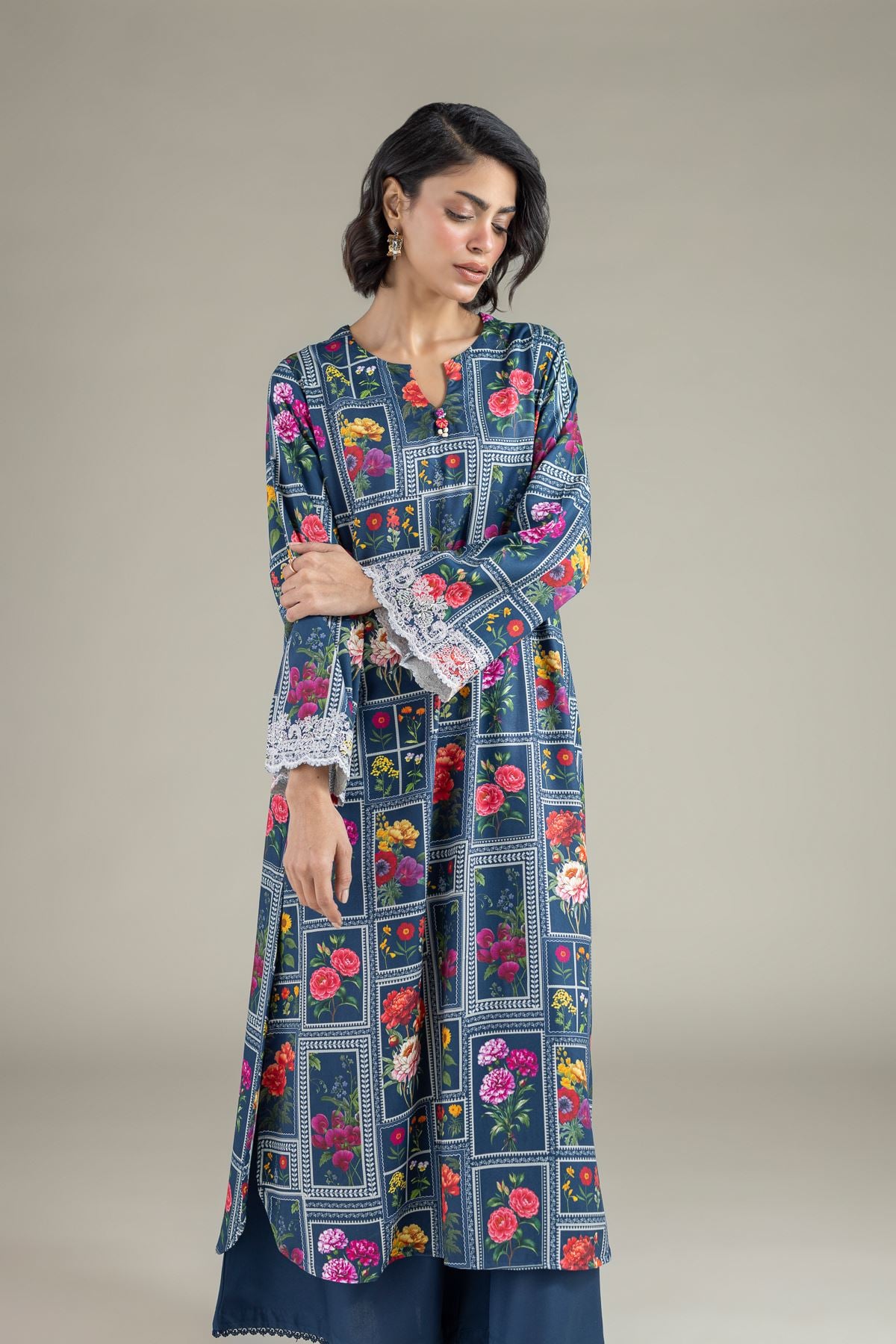 Embroidered Marina Floral Geometric Kurta - 25-10-11E12-03TB-VG
