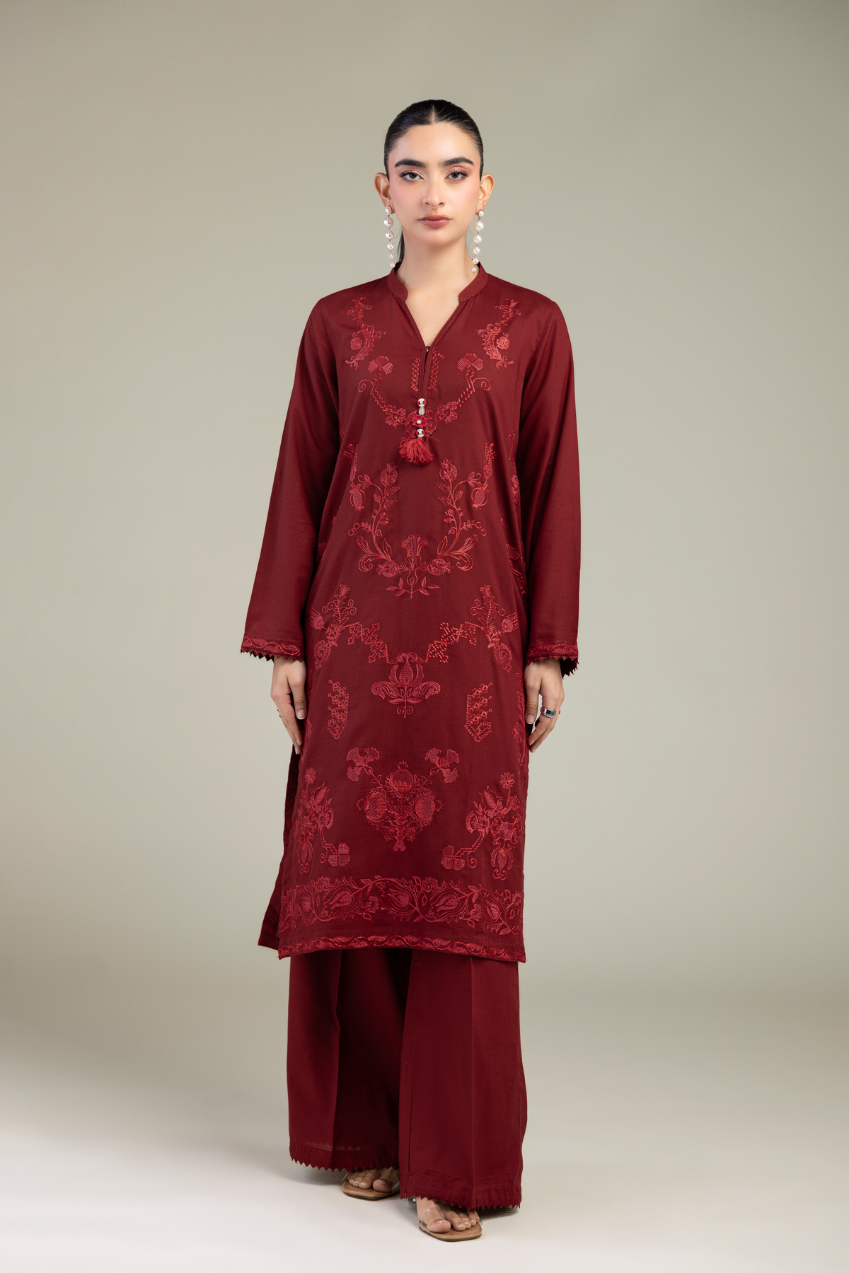 Embroidered Raw Silk V-Neck Silk Kurta - 1-26-102-A-F-VG