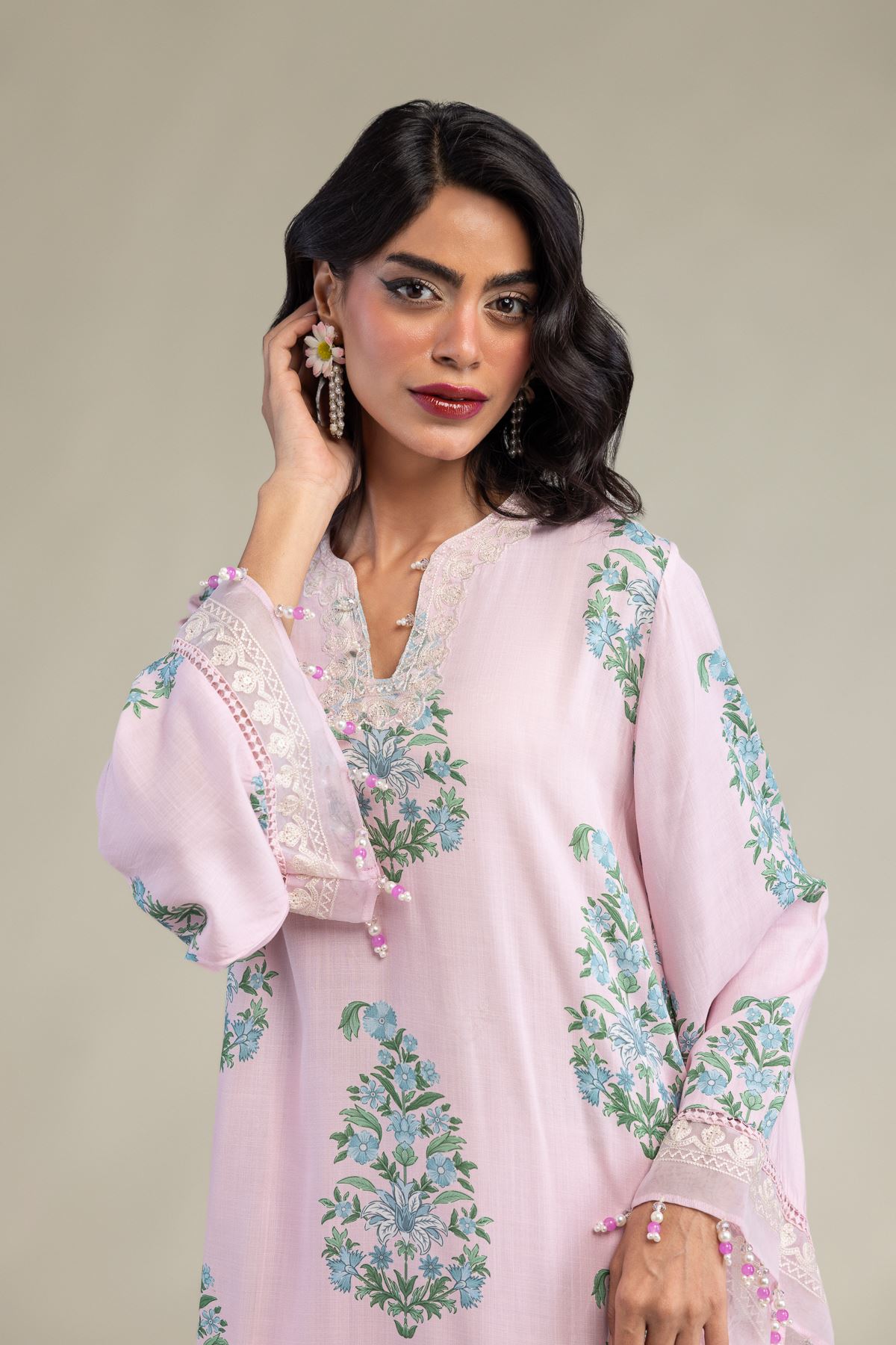 Embroidered Raw Silk Long Pink Kurta - 8-26-216-B-B1-VG