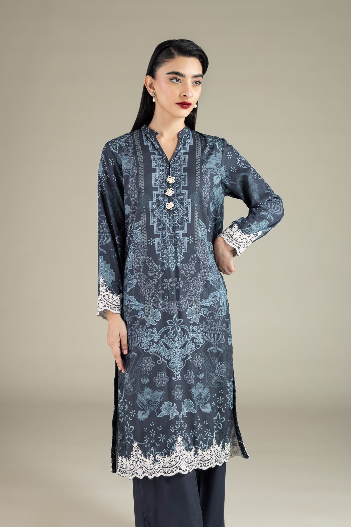 Embroidered Raw Silk Kurta - 25-08-8E7-08BA-VG