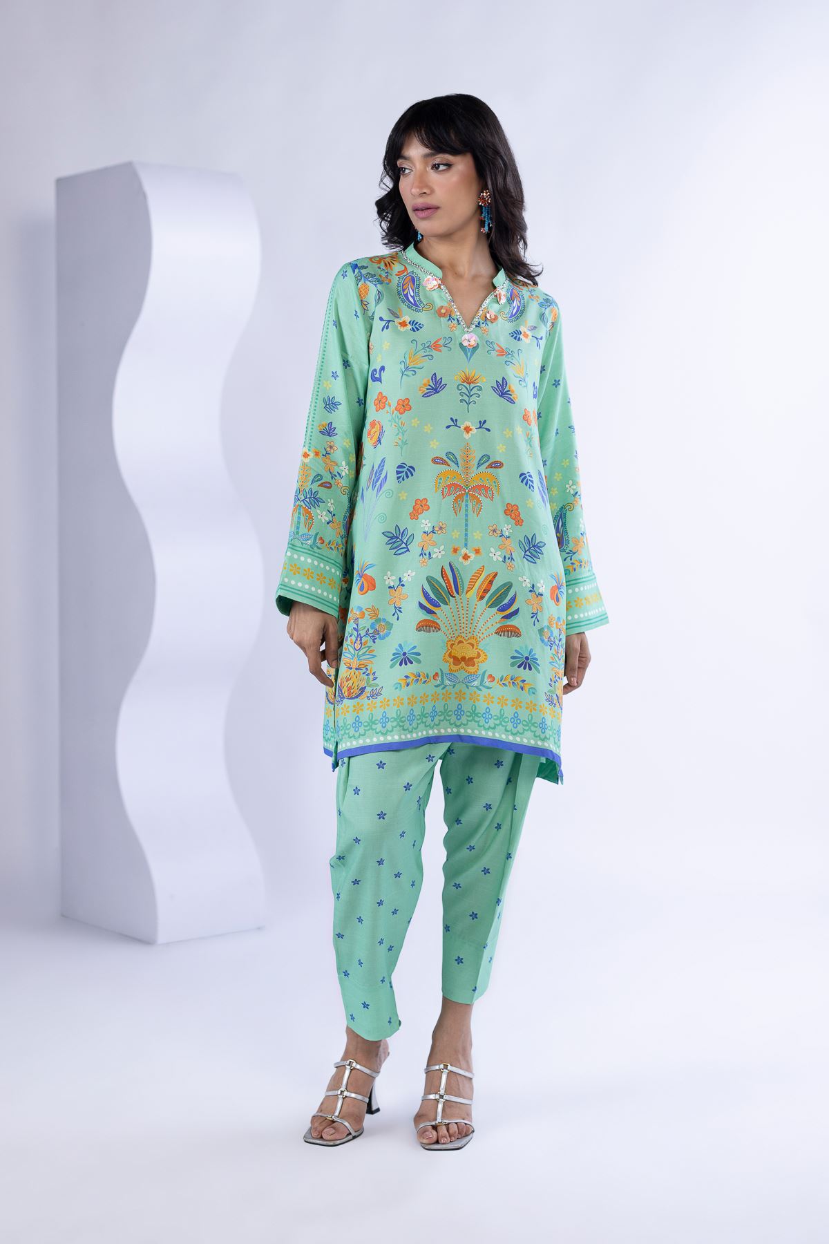 Printed Thai Silk Kurta - 25-09-11W3-02SA-VG