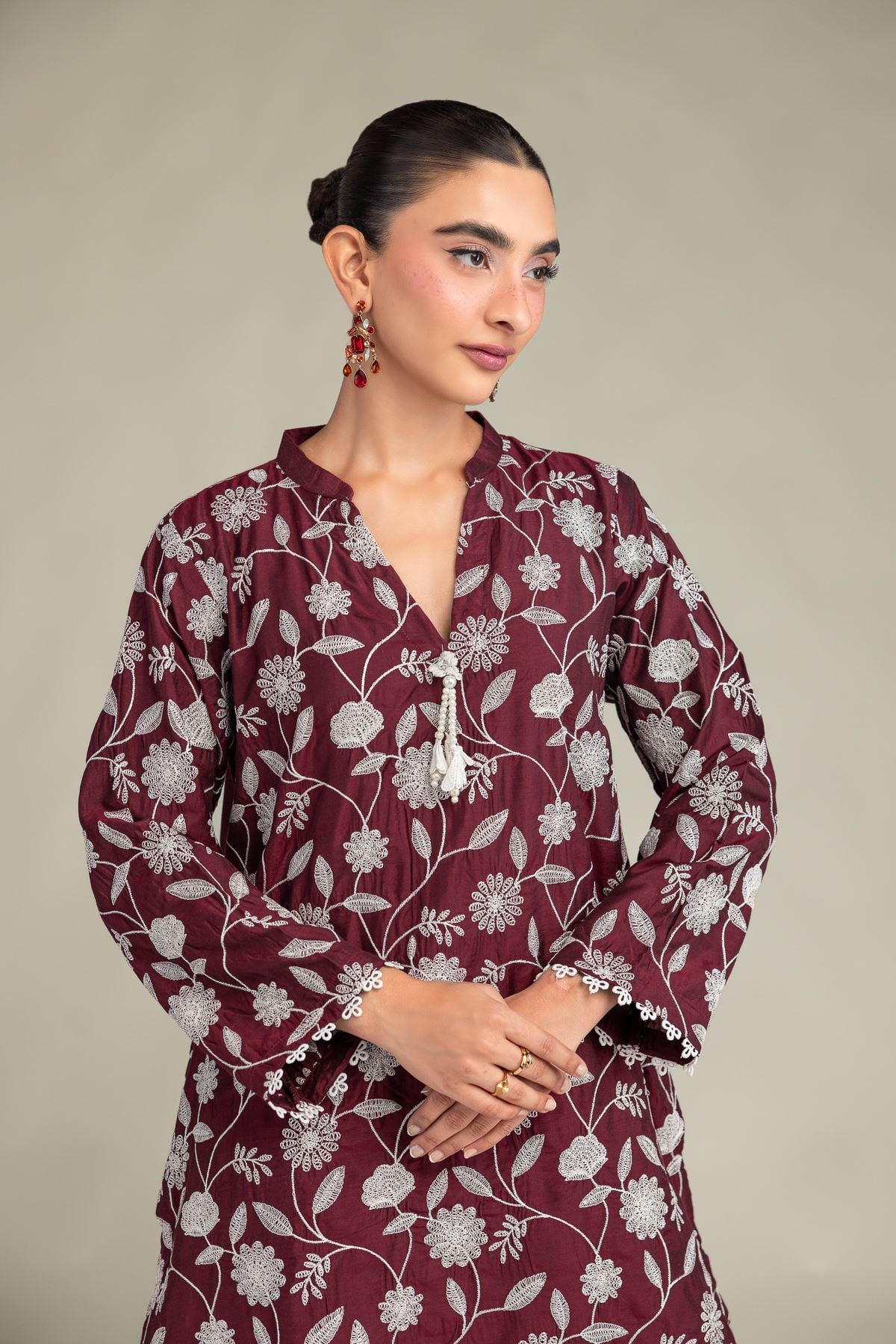 Printed Raw Silk Floral Maroon Kurta - 1-26-244-A-D1-VG