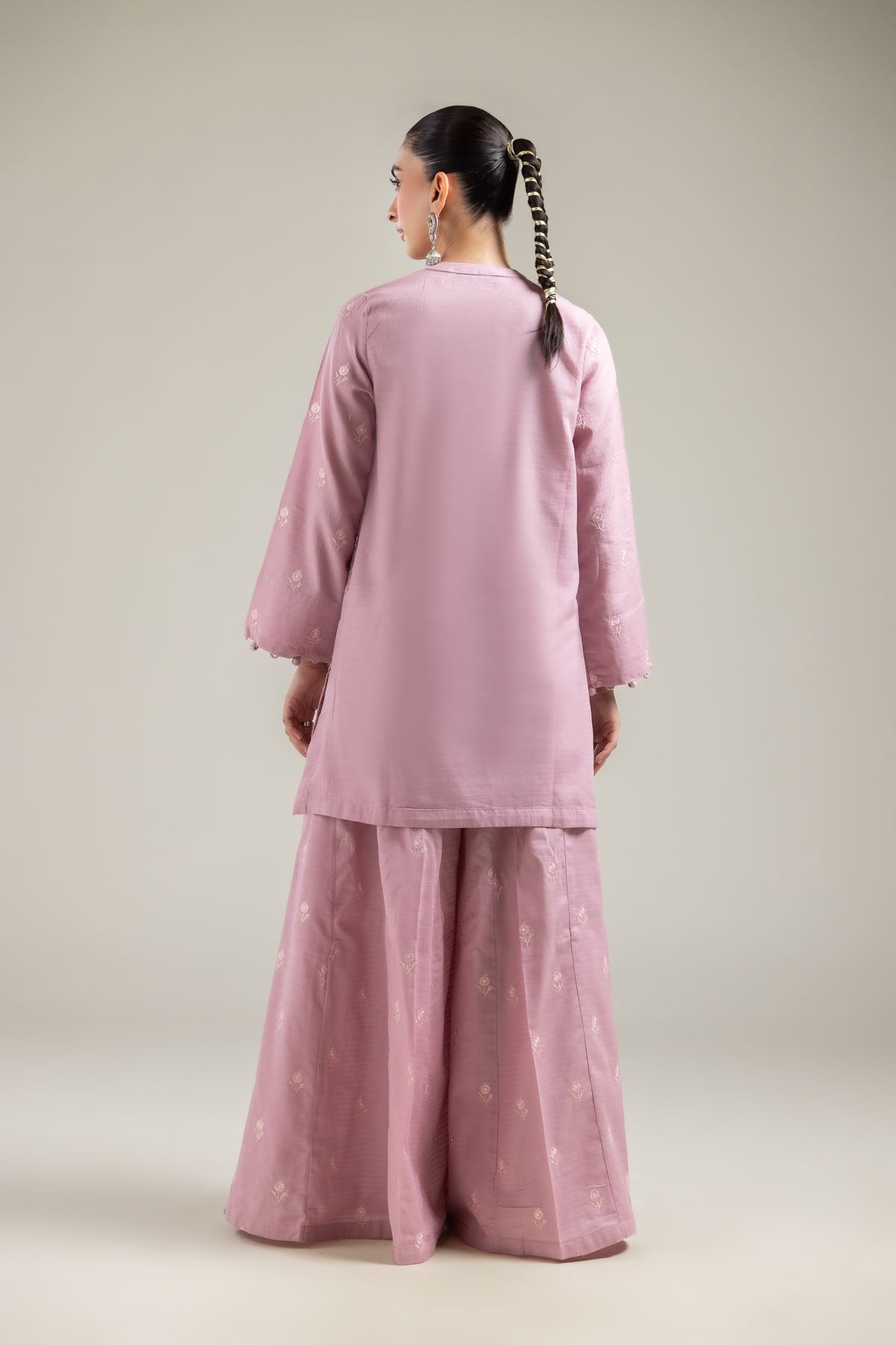 Embroidered Cotton Dobby Pink Cotton Kurta - 1-26-121-A-E-VG