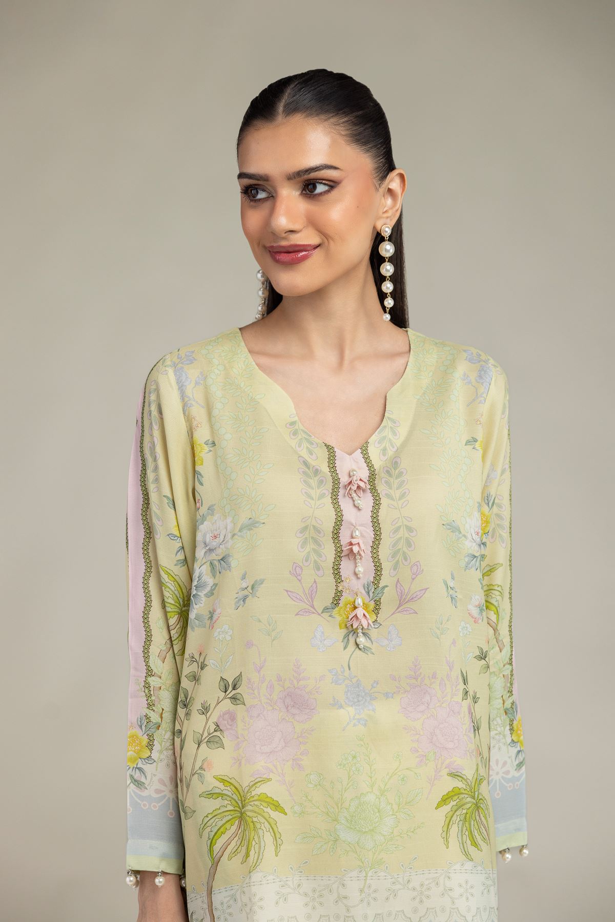 Embroidered Raw Silk Floral Silk Kurta - T-A11-26-118FI2-VG