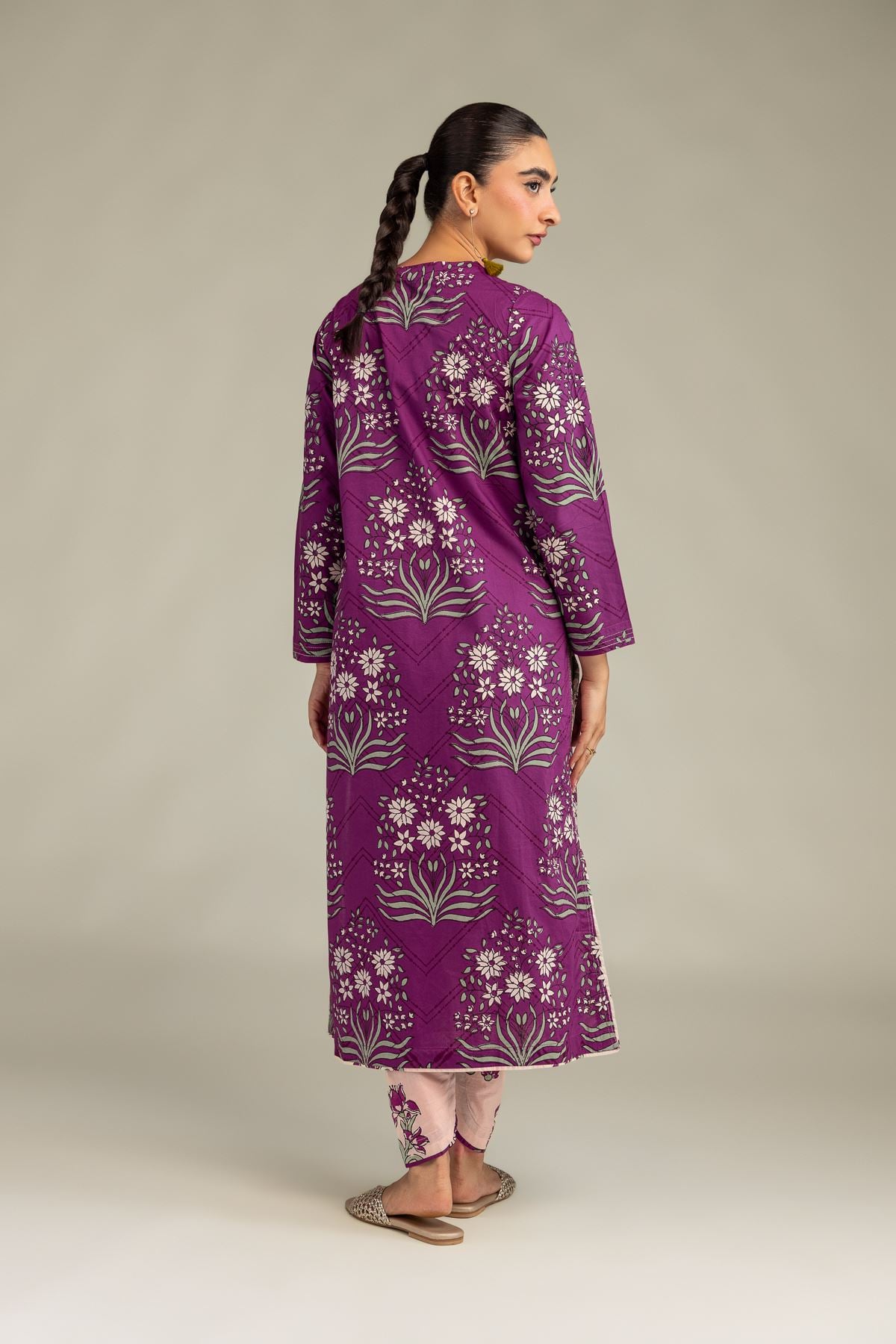 Printed Cambric V-Neck Longline Kurta - 2-26-308-A-G1-VG