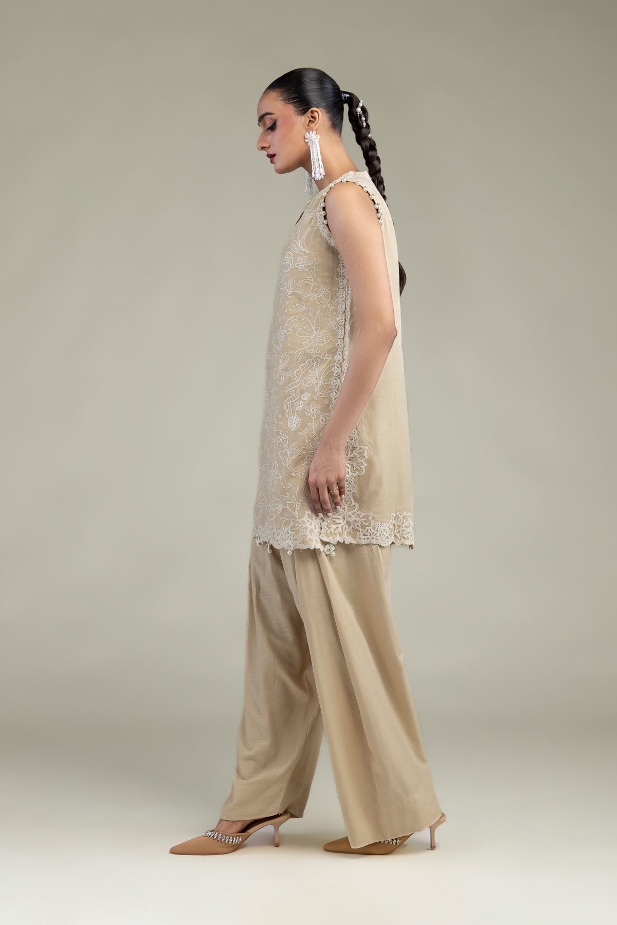 Embroidered Raw Silk Beige Solid Shalwar - 6-26-207-B-E1-VG