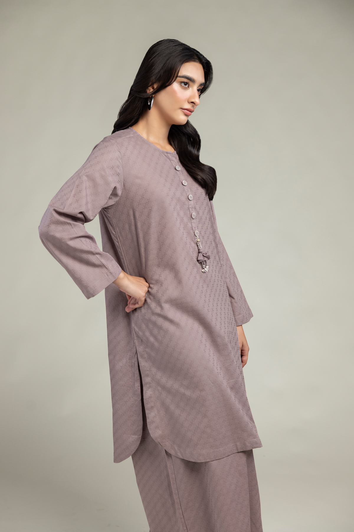 Dyed Cotton Dobby Cotton Longline Kurta - 2-26-308-A-G1-VG
