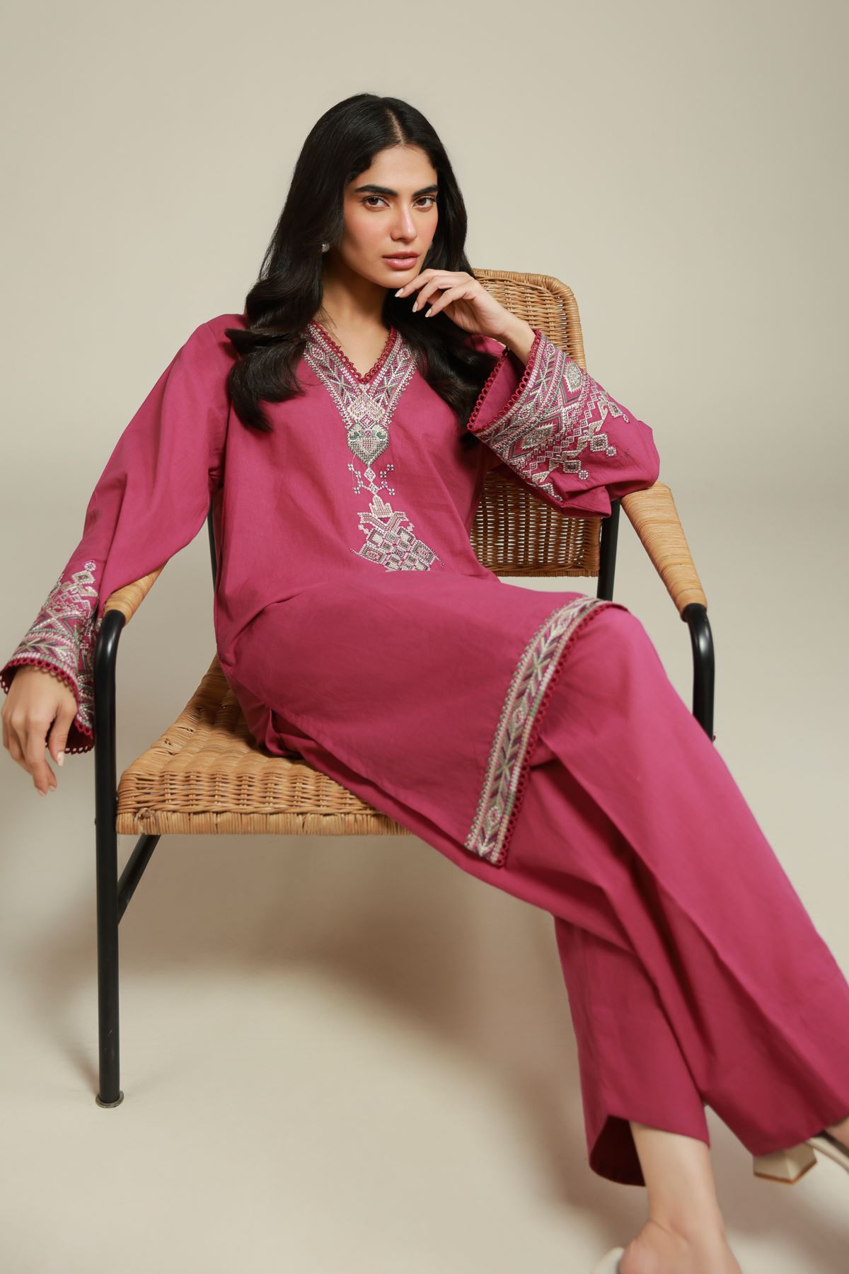 Embroidered Cambric Fabrics 2 Piece | Top and Bottom - A112-26-122EB2-VG