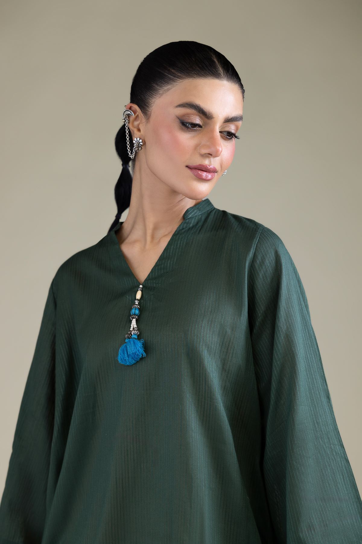 Dyed Cotton Dobby Solid V-Neck Kurta - T-A11-26-117FC1-VG