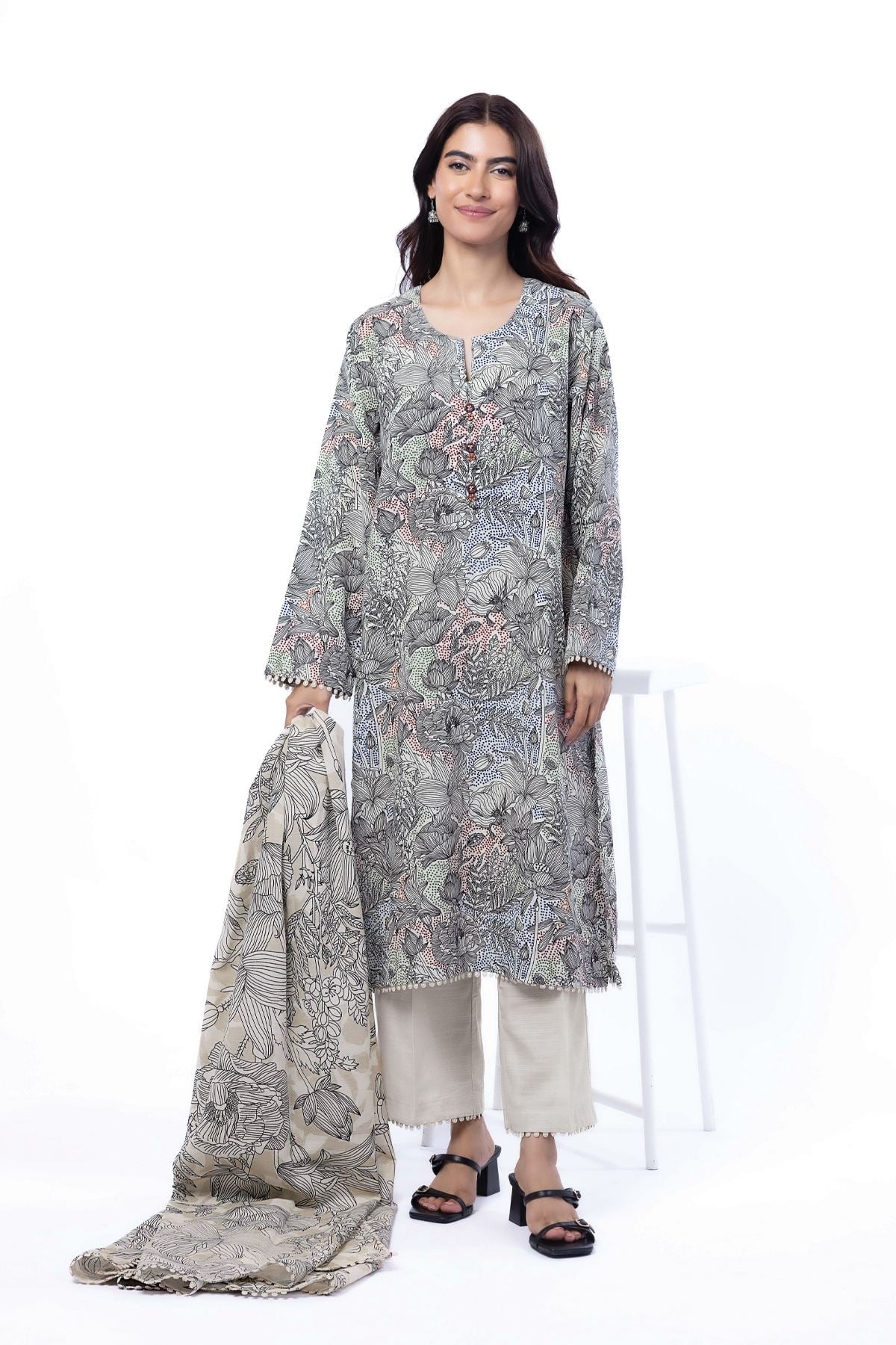 Printed Light Khaddar Tailored 3 Piece - KN31AST-VG