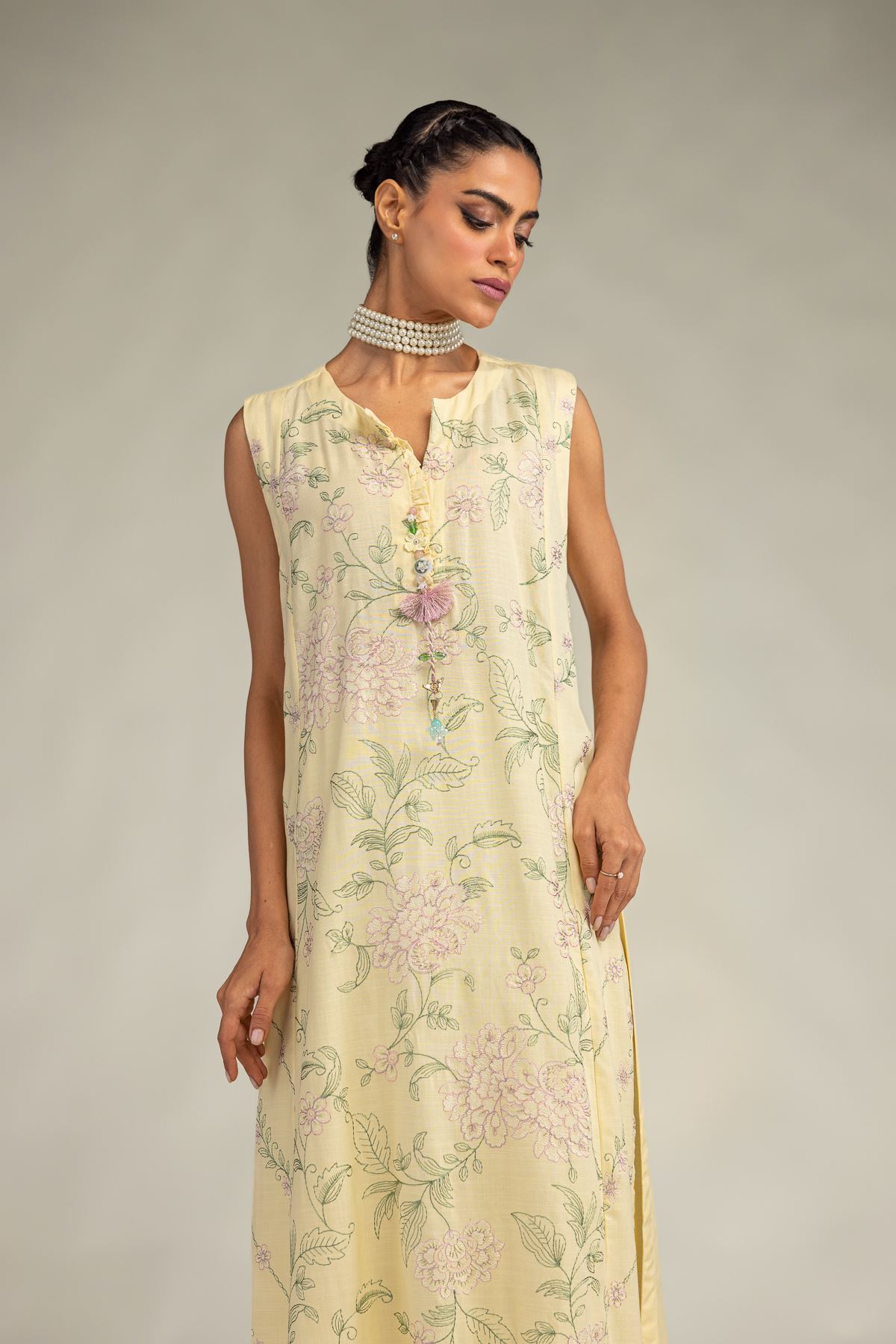 Embroidered Raw Silk Yellow Sleeveless Kurta - 2-26-306-A-D1-VG