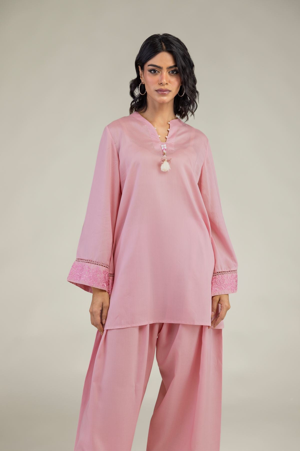 Embroidered Lyocell Short V-Neck Kurta - 1-26-240-A-I1-VG