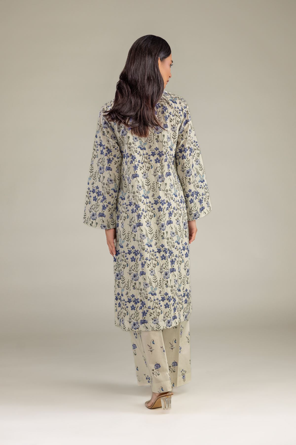Printed Cambric Floral Longline Kurta - 1-26-102-A-F-VG