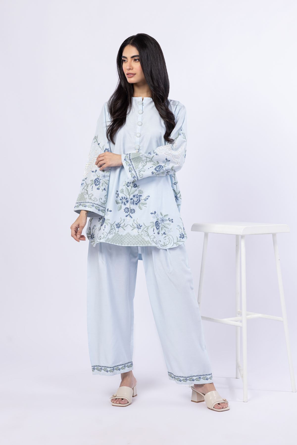 Embroidered Raw Silk Pants - 25-10-10S1-04TB-VG