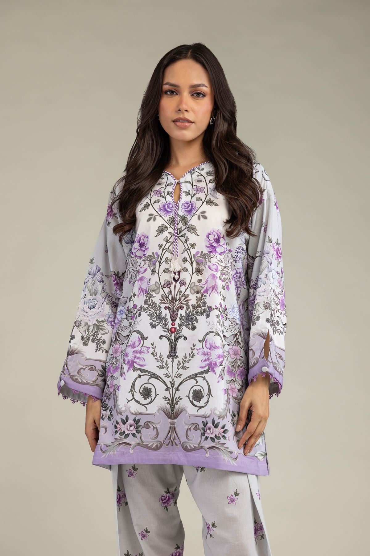 Printed Cambric Floral Cambric Kurta - 1-26-229-B-F1-VG