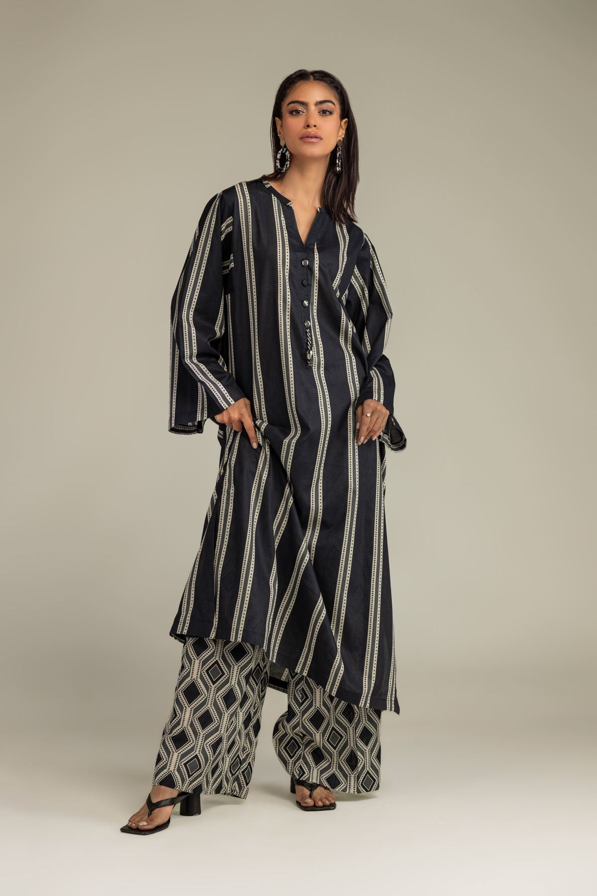 Printed Cambric Black Cambric Pants - 1-26-102-A-F-VG