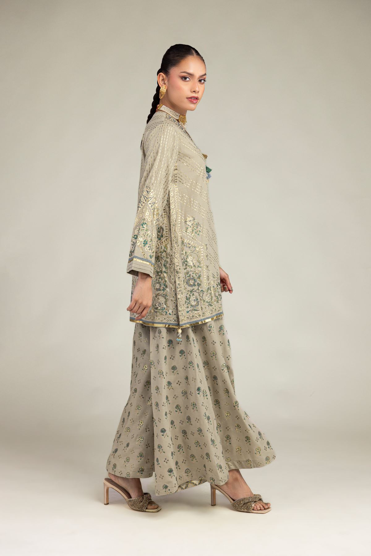 Embroidered Raw Silk Floral Co-ords Set - 1-26-203-A-H1-VG