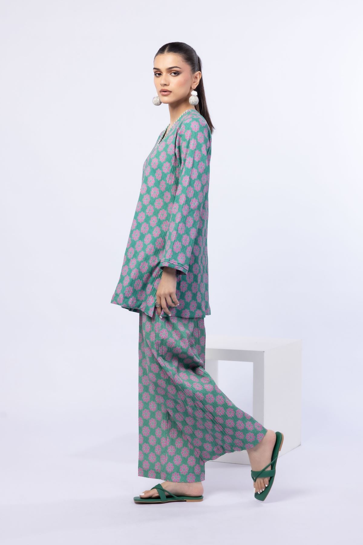 Printed Ripple Crinkle Kurta - 25-10-10S4-02TB-VG