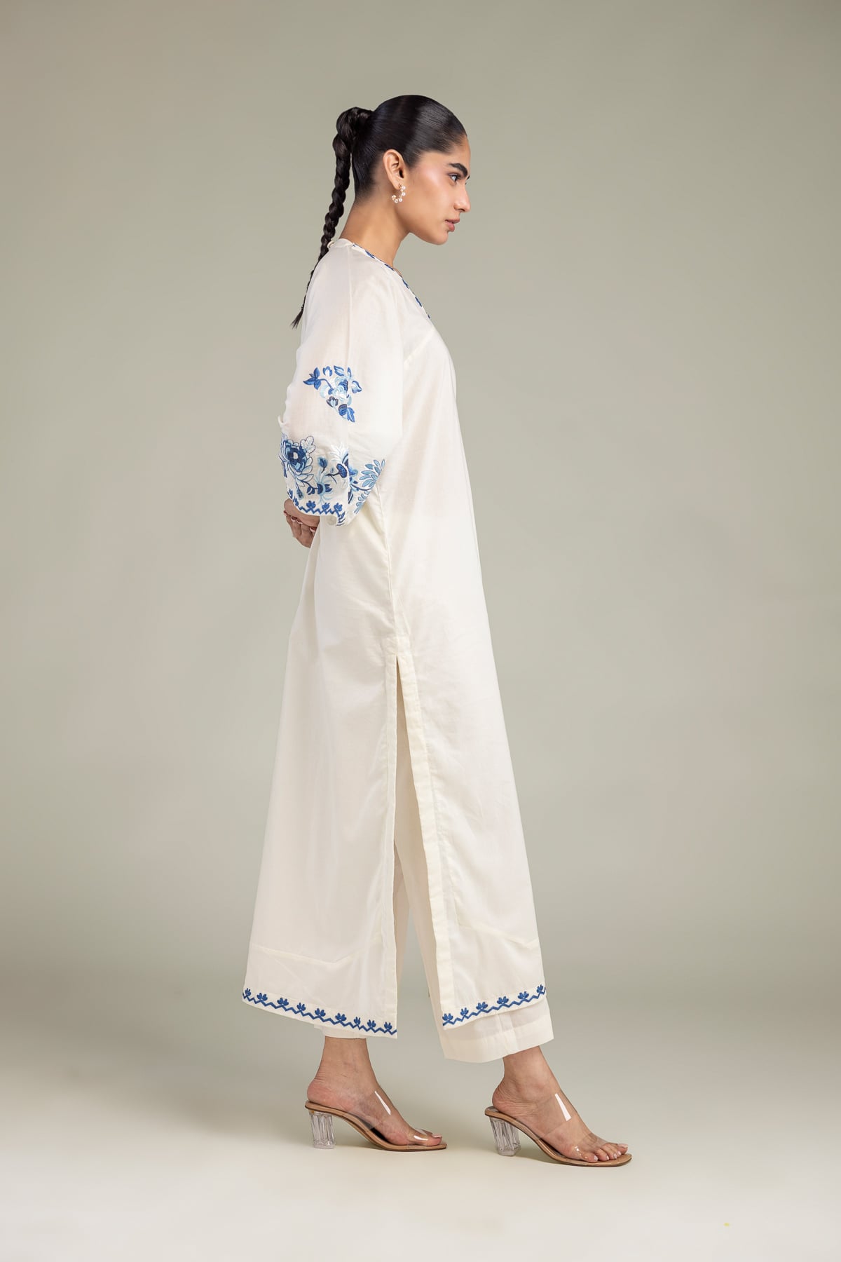 Embroidered Cambric Solid Cambric Pants - 1-26-102-A-F-VG